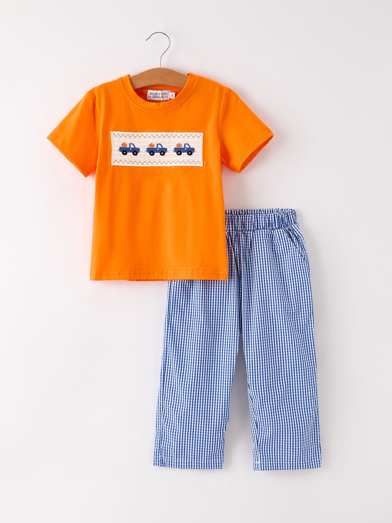Fall Thanksgiving & Halloween Truck Smock Embroidery Baby Boy Set