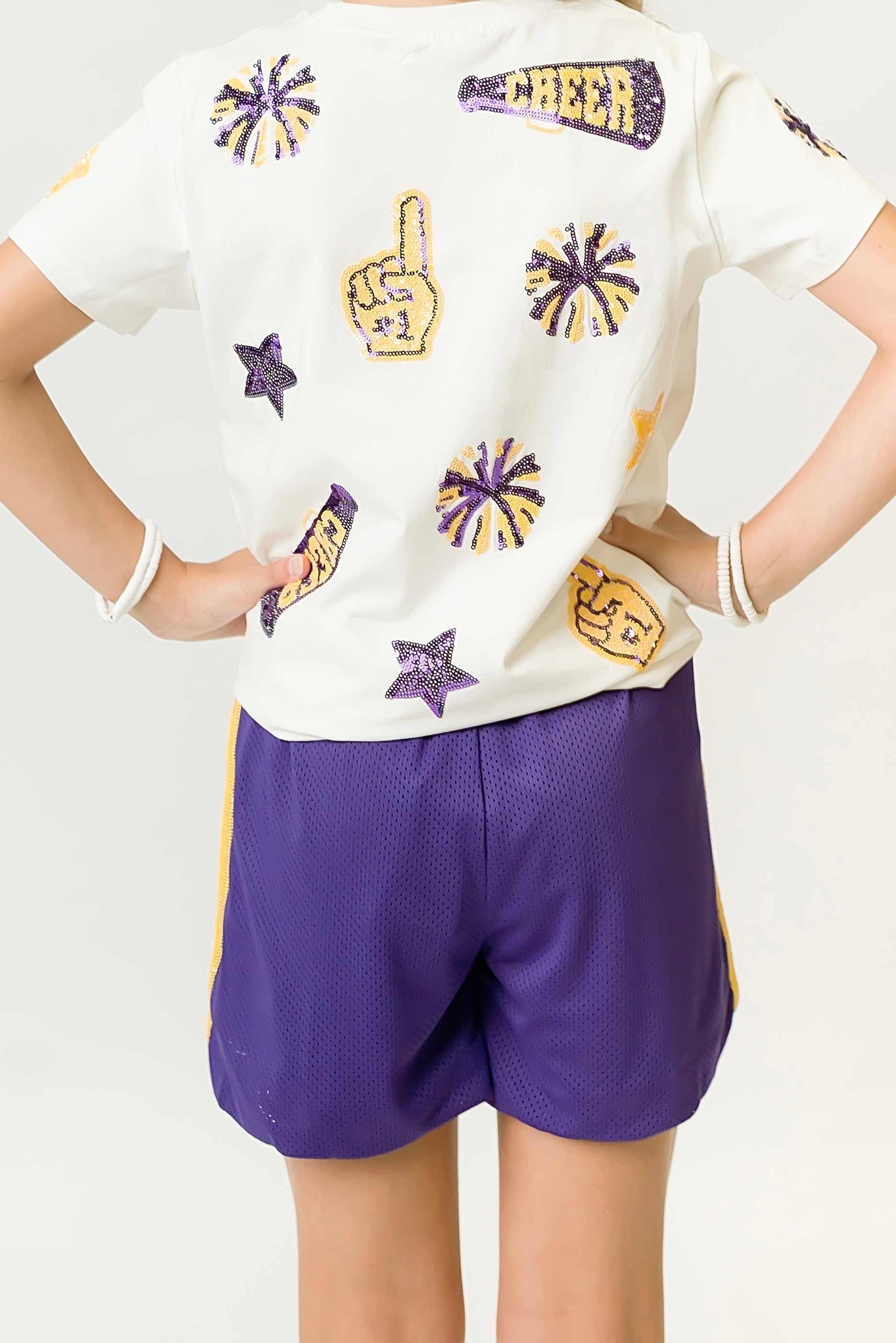 Purple and Yellow Sequin Shorts