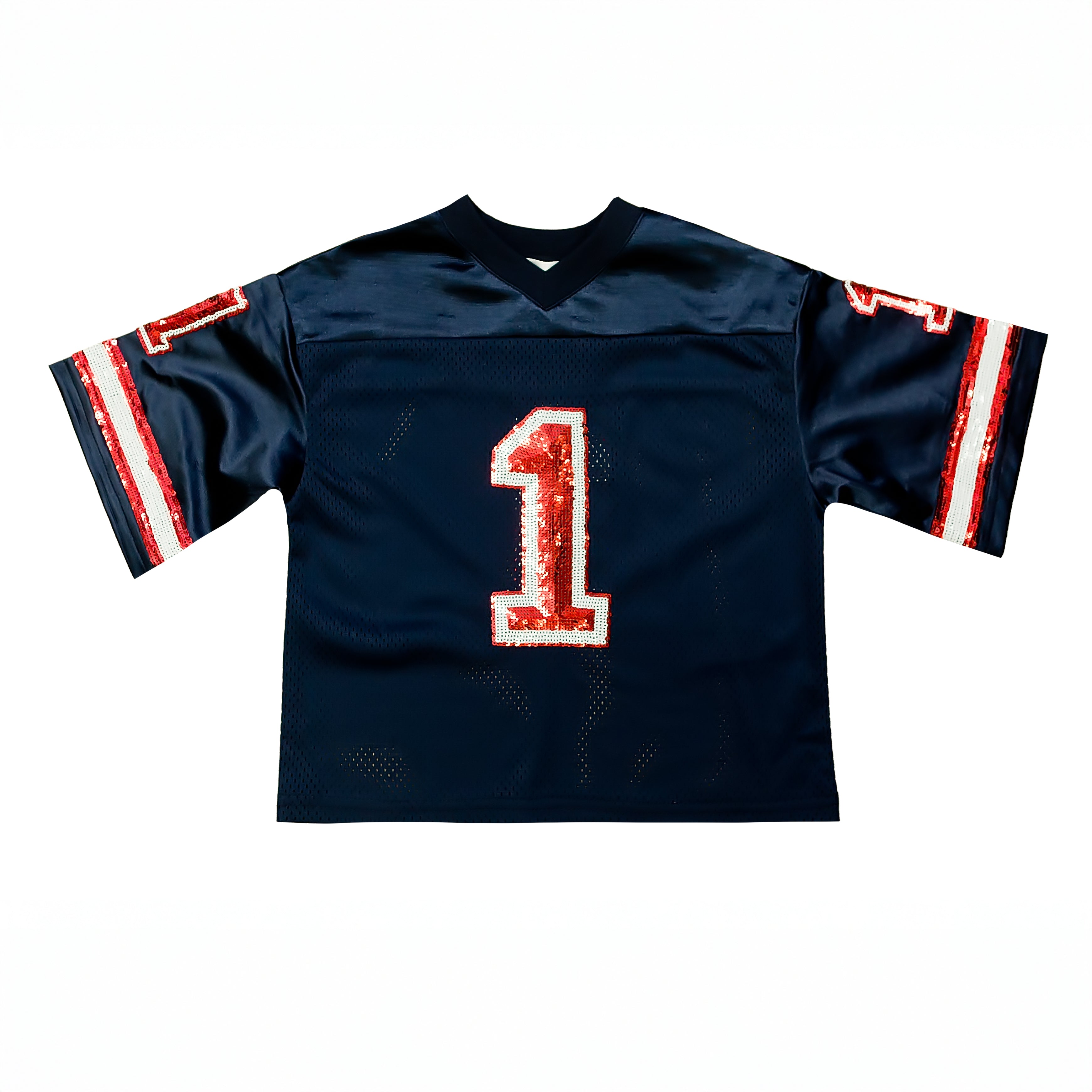 Navy Blue and Red Sequin Jersey