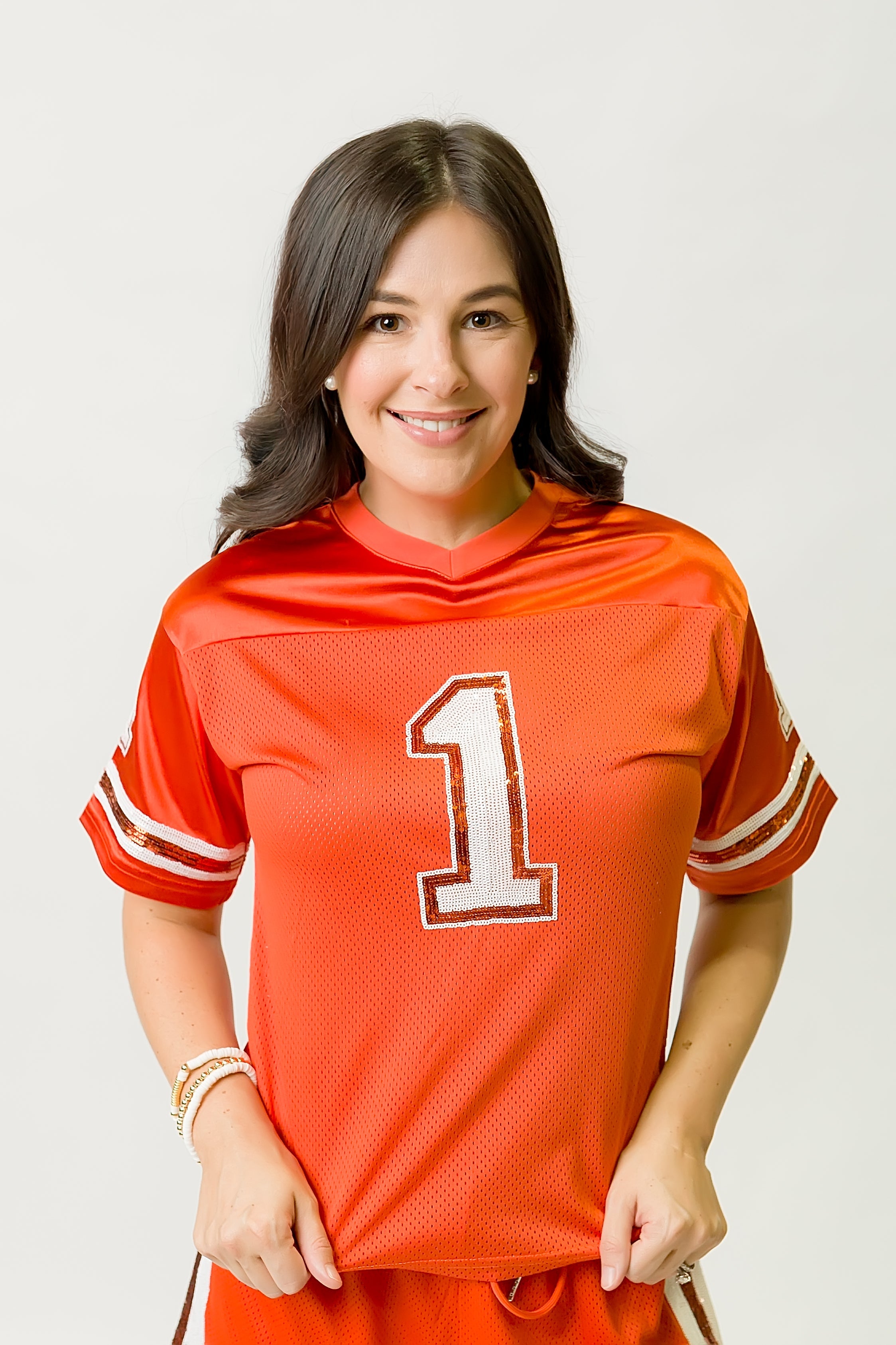 Burnt Orange and White Sequin Jersey