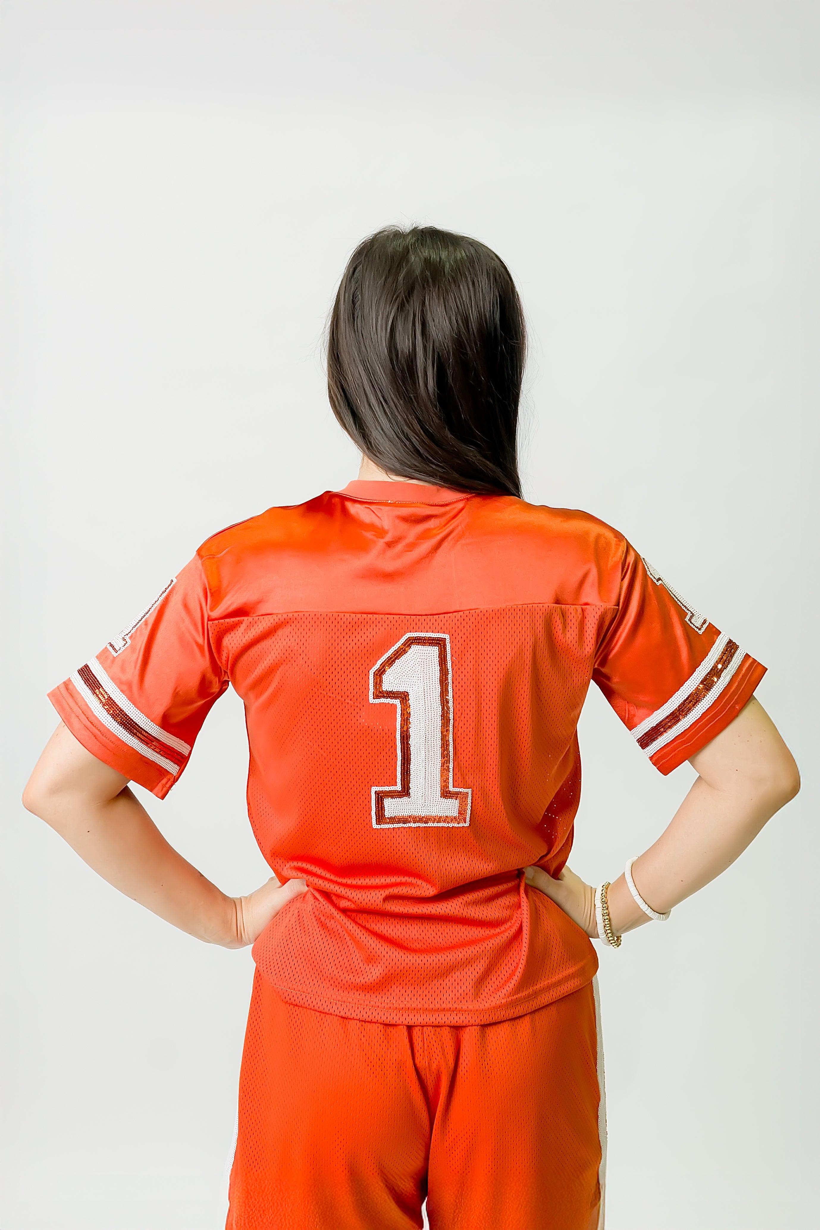 Burnt Orange and White Sequin Jersey