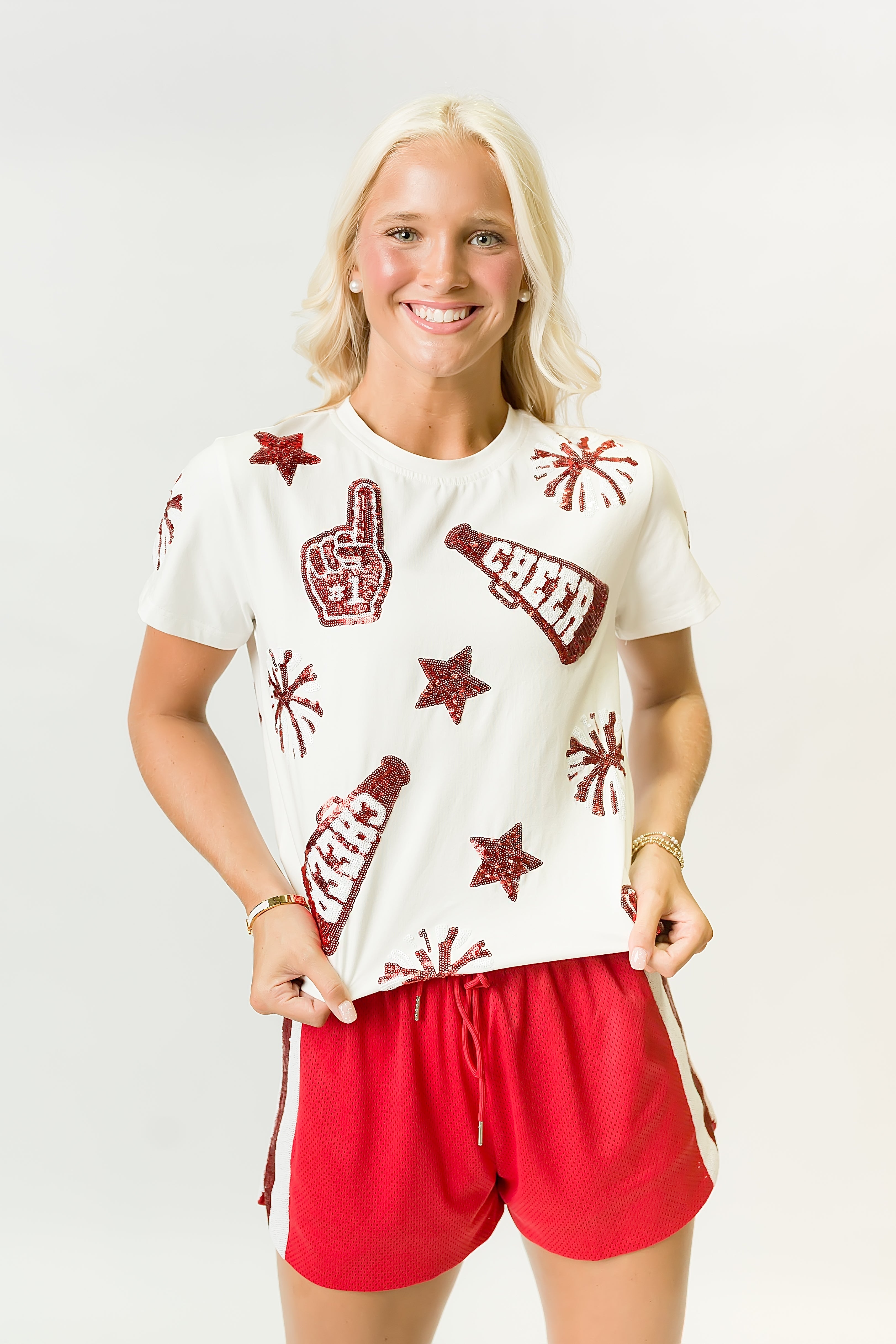 Red and White Cheer Adult Shirt