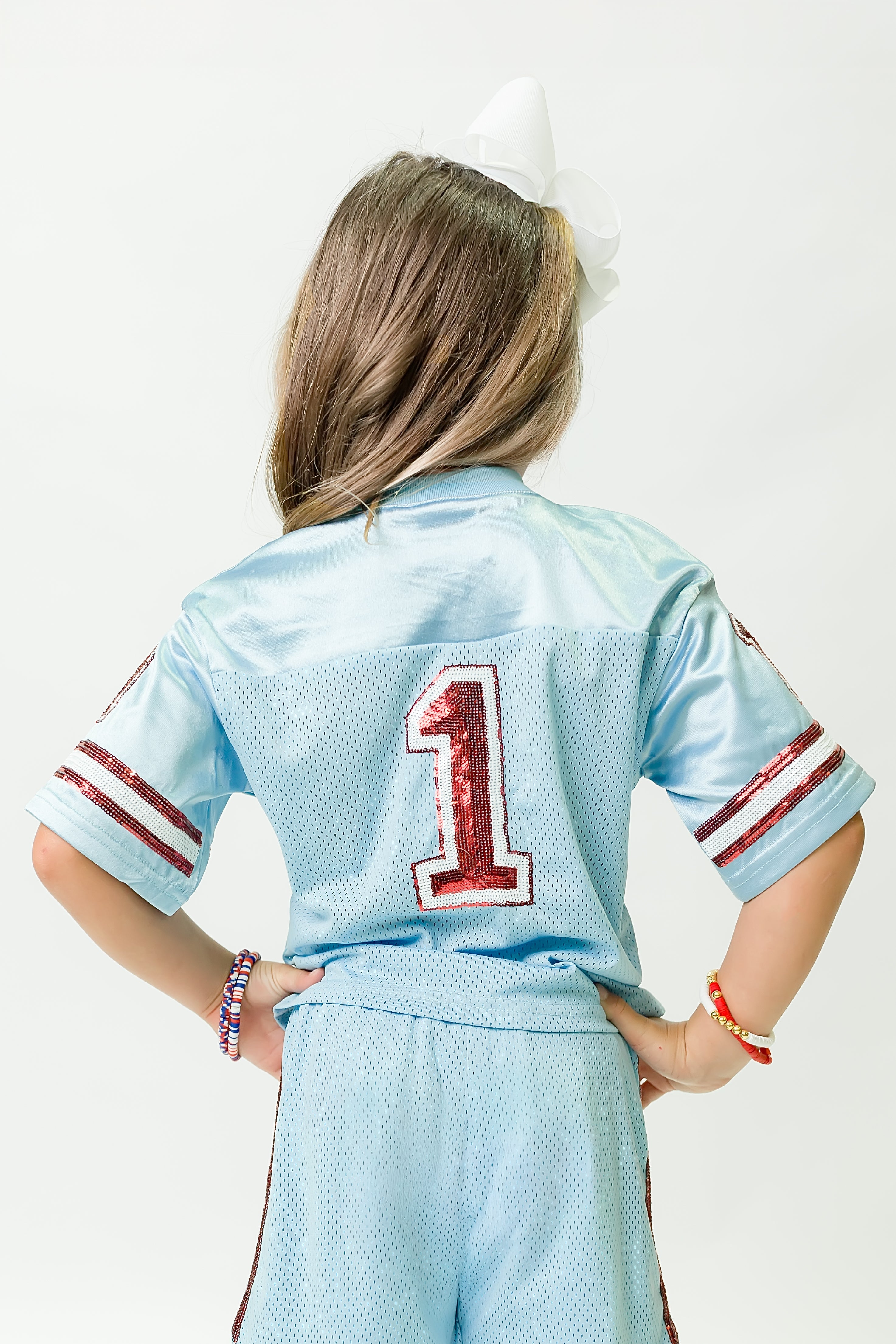 Light Blue and Red Sequin Jersey