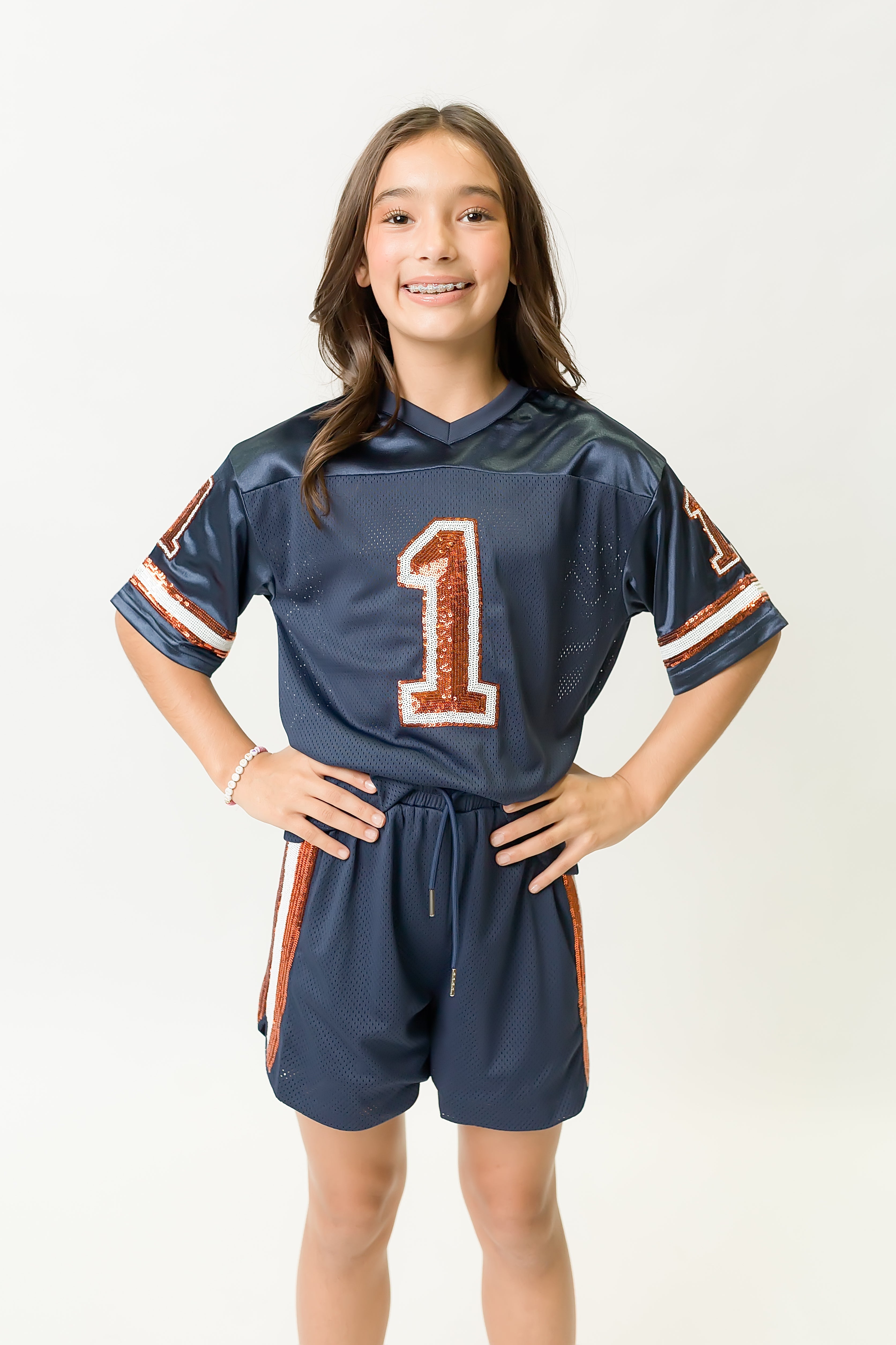 Navy and Orange Sequin Jersey