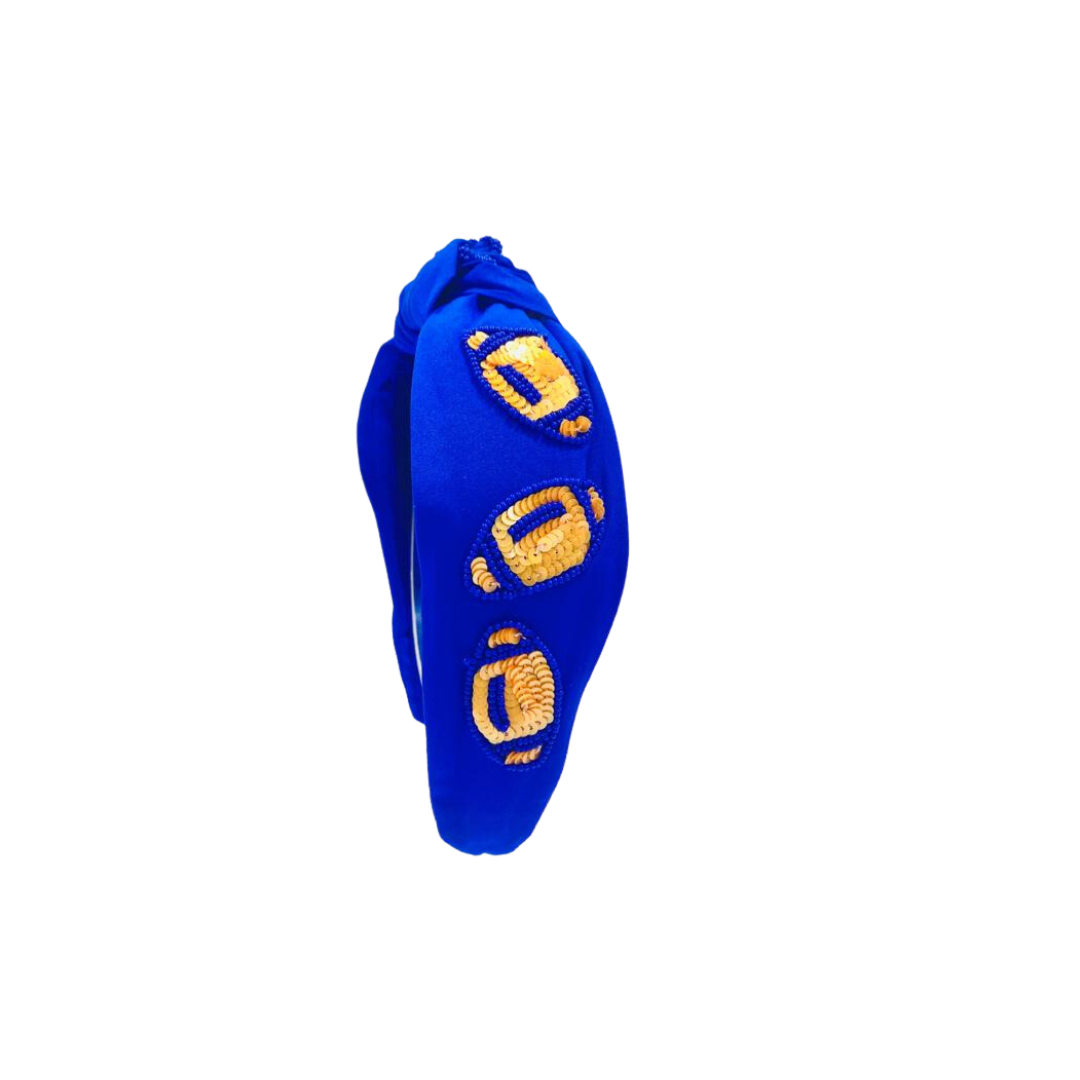 Headband Knot - Game Day Sequin Football - Blue and Orange