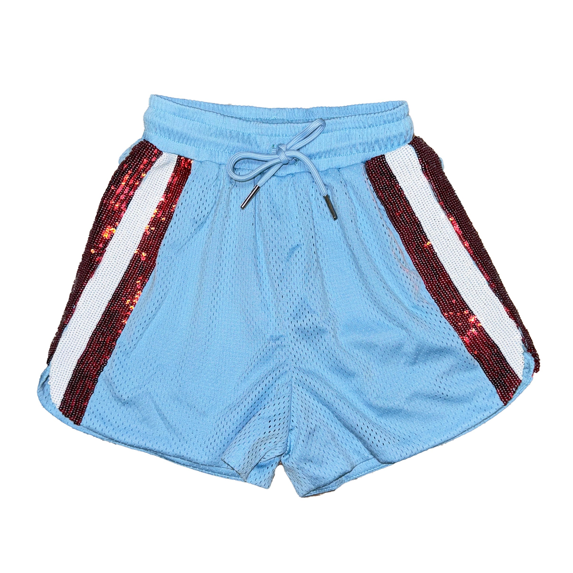 Light Blue and Red Sequin Shorts