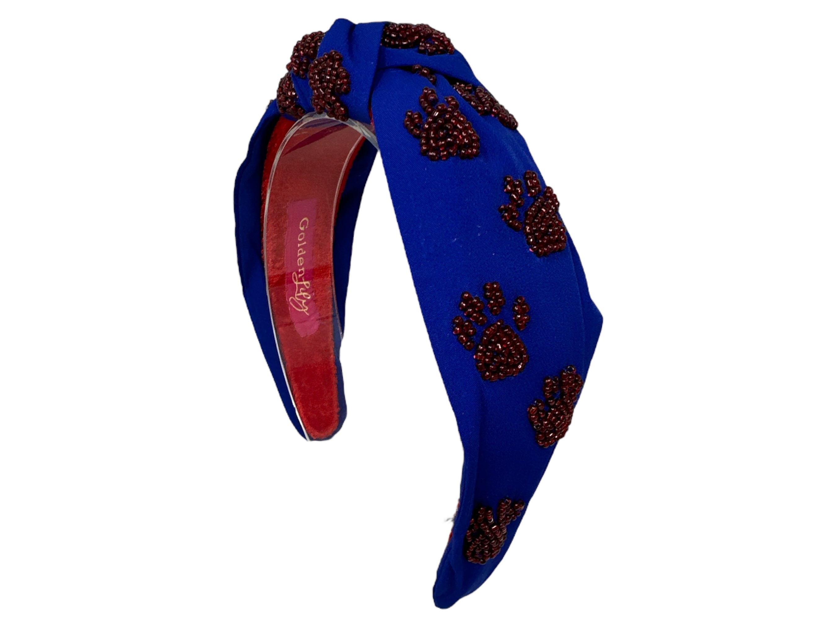Headband Knot - Blue with Red Paws