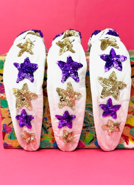Headband Knot - Sequin Star - Purple and Gold