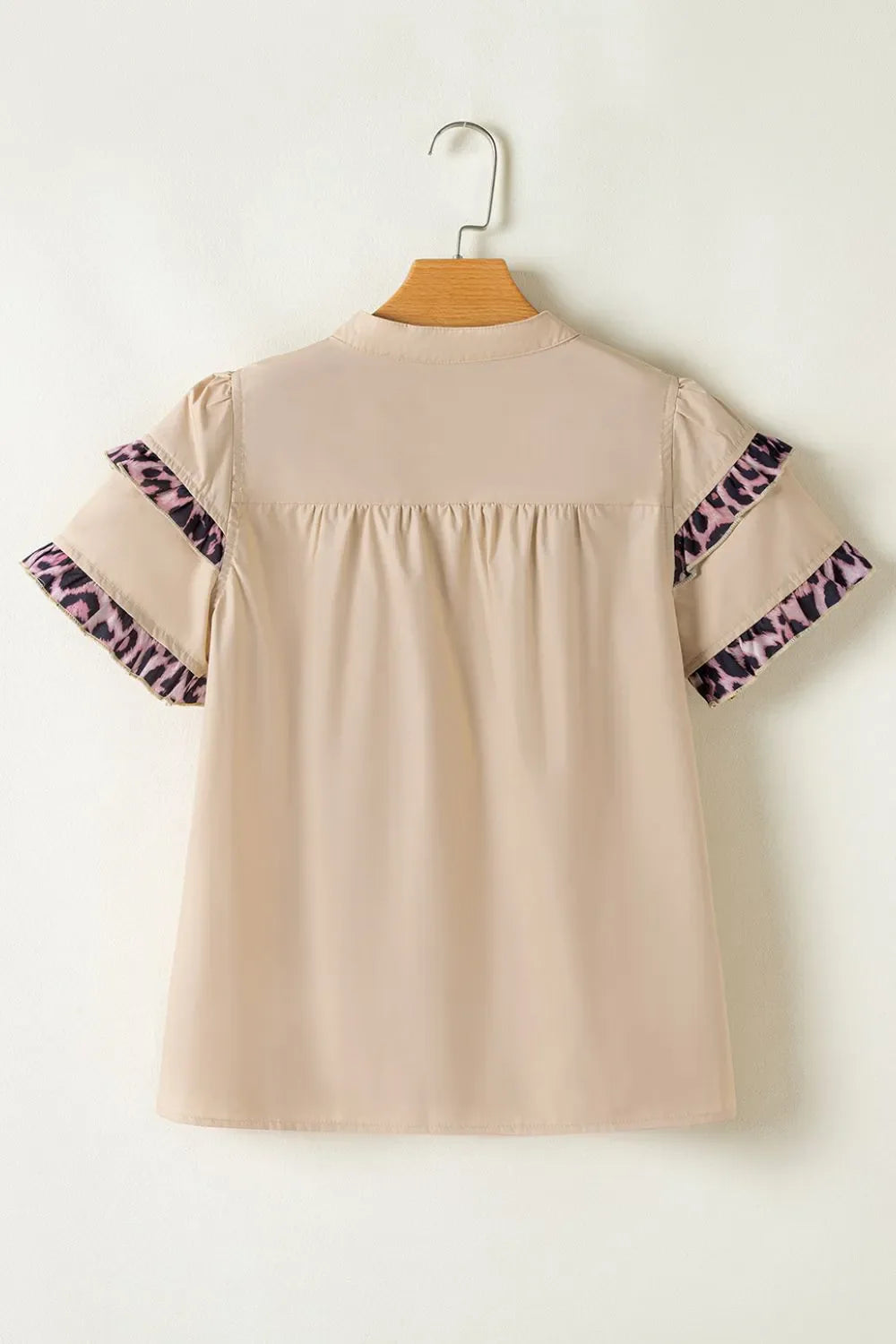 Leopard Frill Short Sleeve Blouse