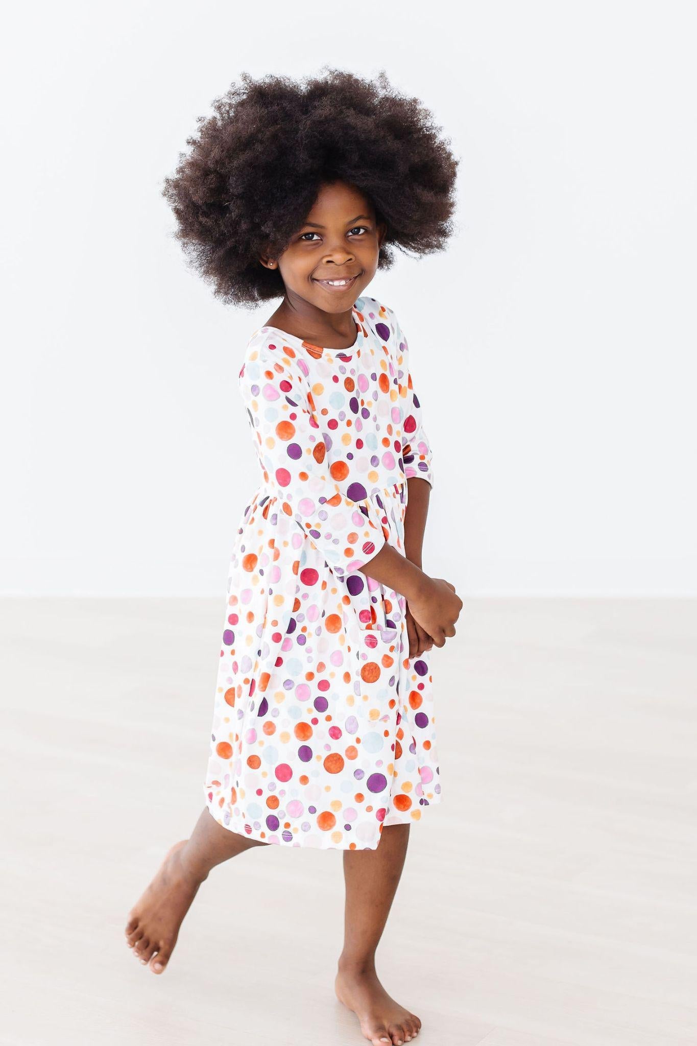 SALE Watercolor Pebbles 3/4 Sleeve Pocket Twirl Dress