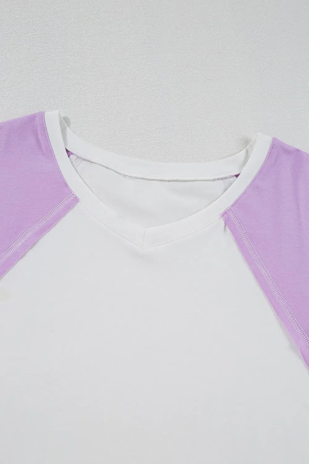 Color Block Patchwork V Neck Exposed Seam High Low T Shirt