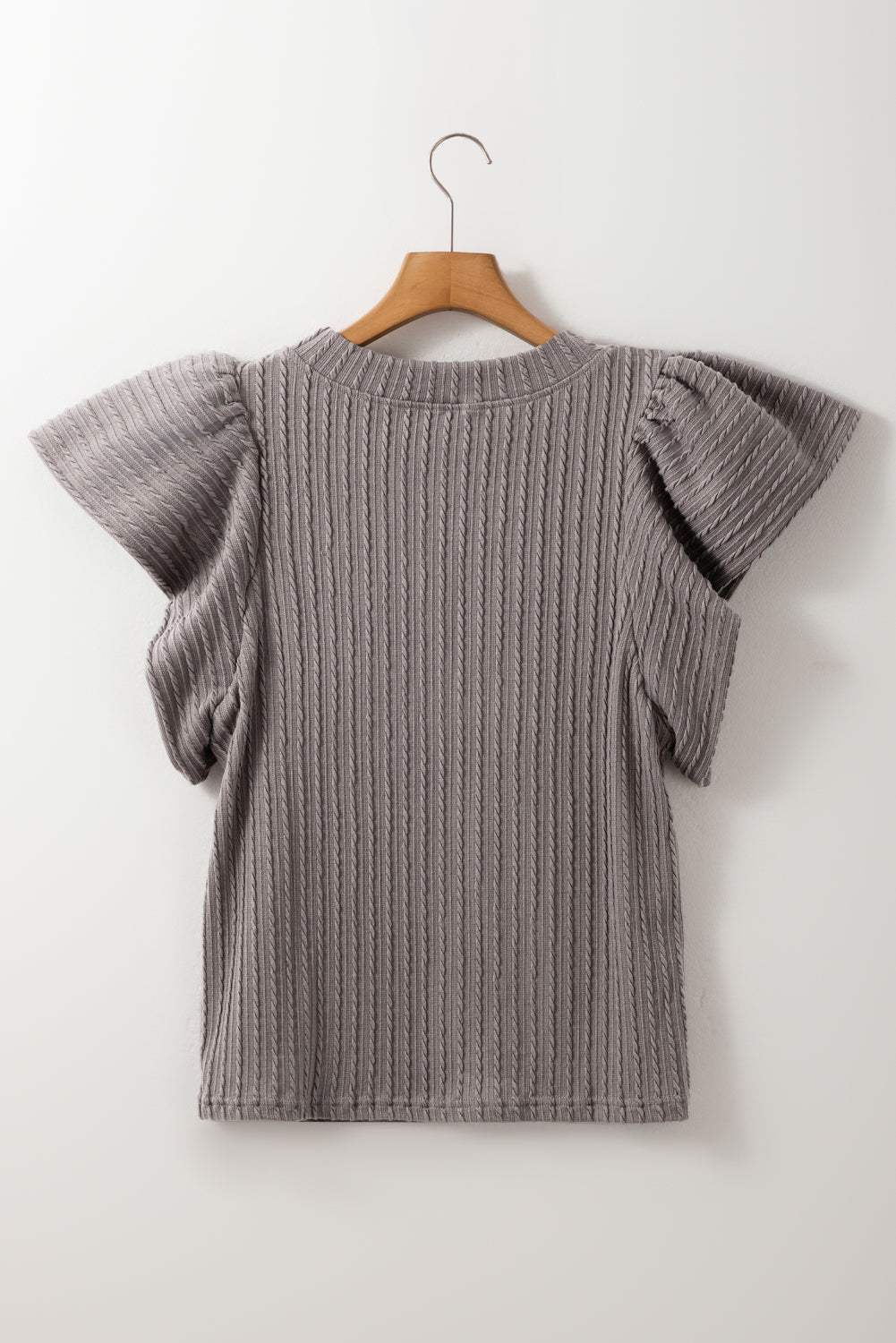 Solid Cable Textured Flutter Sleeve Top