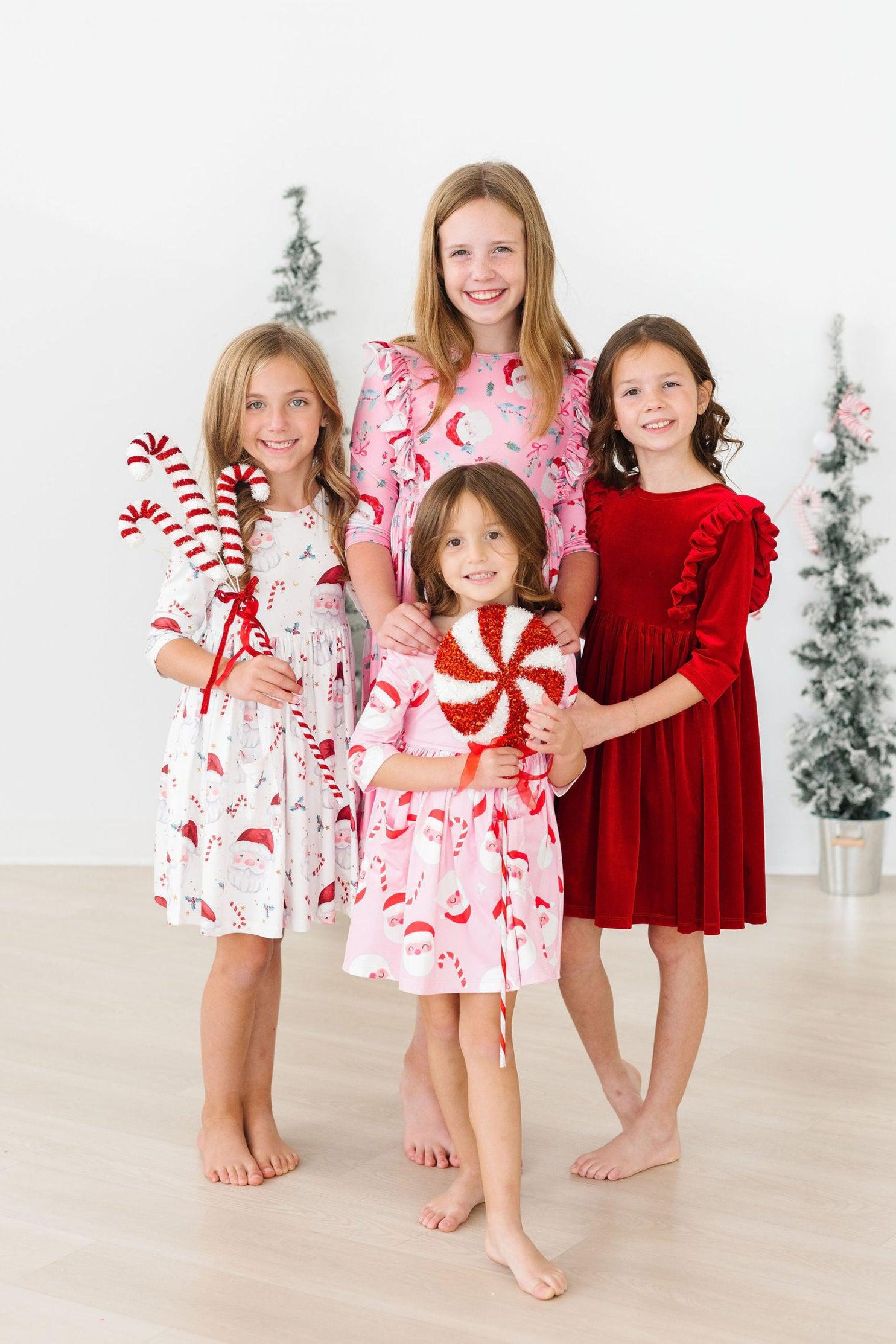 Jolly Old Saint Nick 3/4 Sleeve Ruffle Twirl Dress
