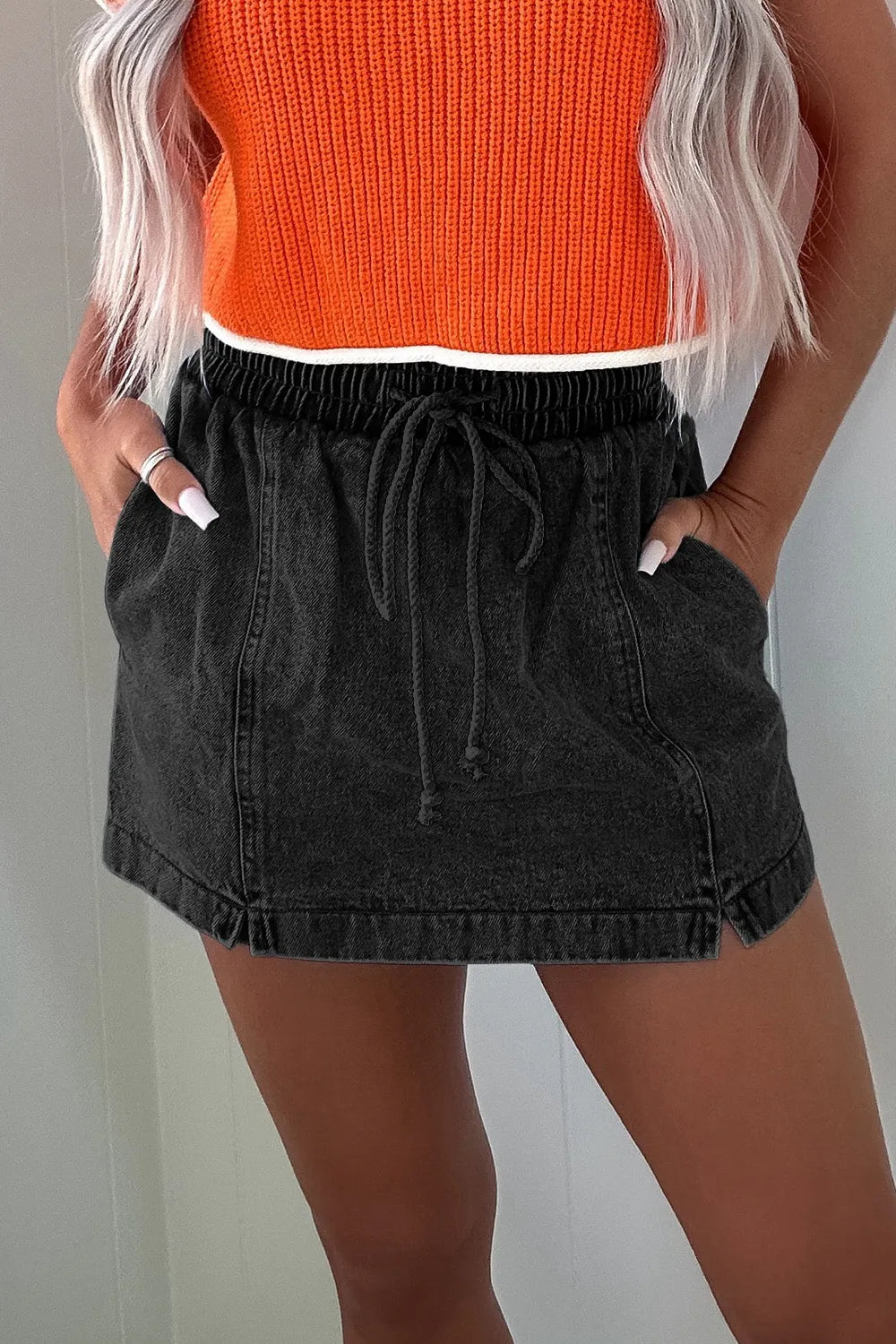 Drawstring High Waist Denim Shorts