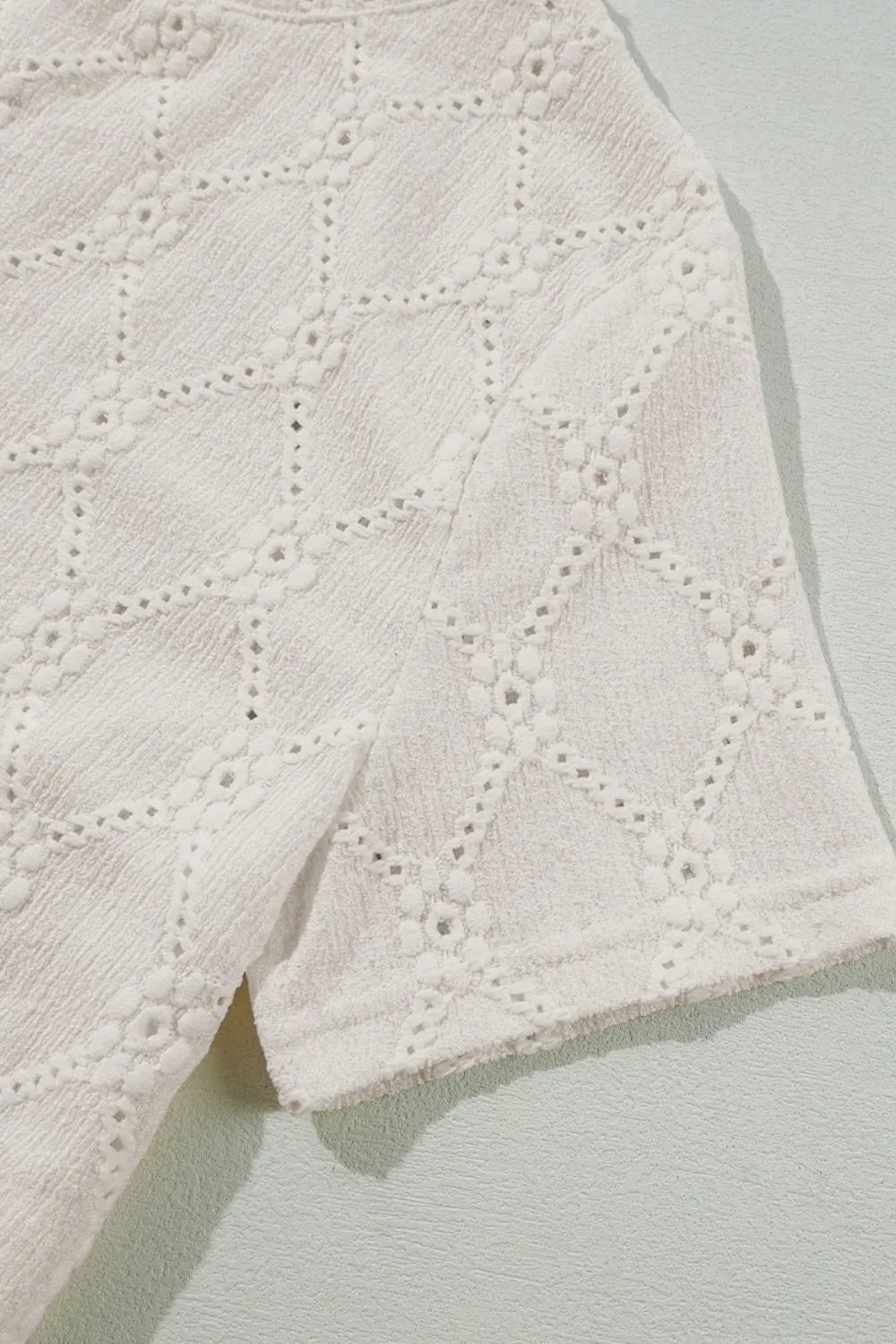 Eyelet Round Neck Short Sleeve Blouse