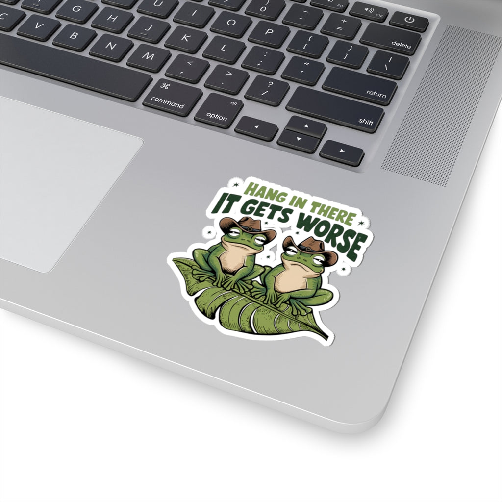 Playful Frog Kiss-Cut Stickers, Fun Laptop Decor, Humor Gifts, Positive Vibes, Greenery Stickers, Hang In There Motivation
