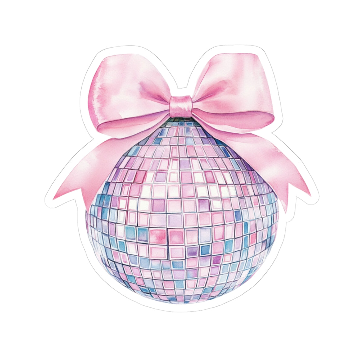Pink Bow Disco Ball Stickers, Party Decor, Fun Gift, Dance Lover's Accessory, Celebration Aesthetic