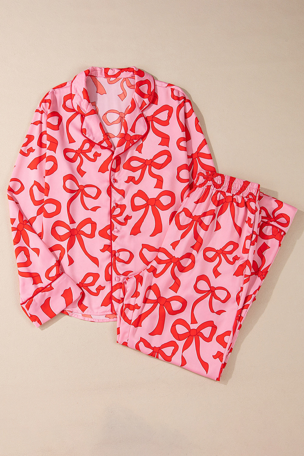 Pink Bow Sleeve Pajama Set