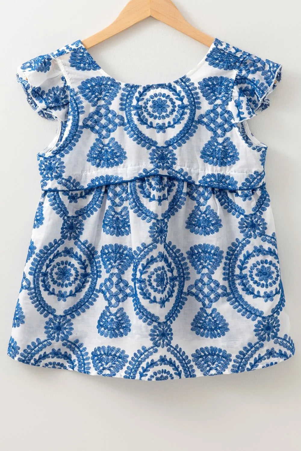 Boho Print Ruffled Cap Sleeve Crew Neck Blouse