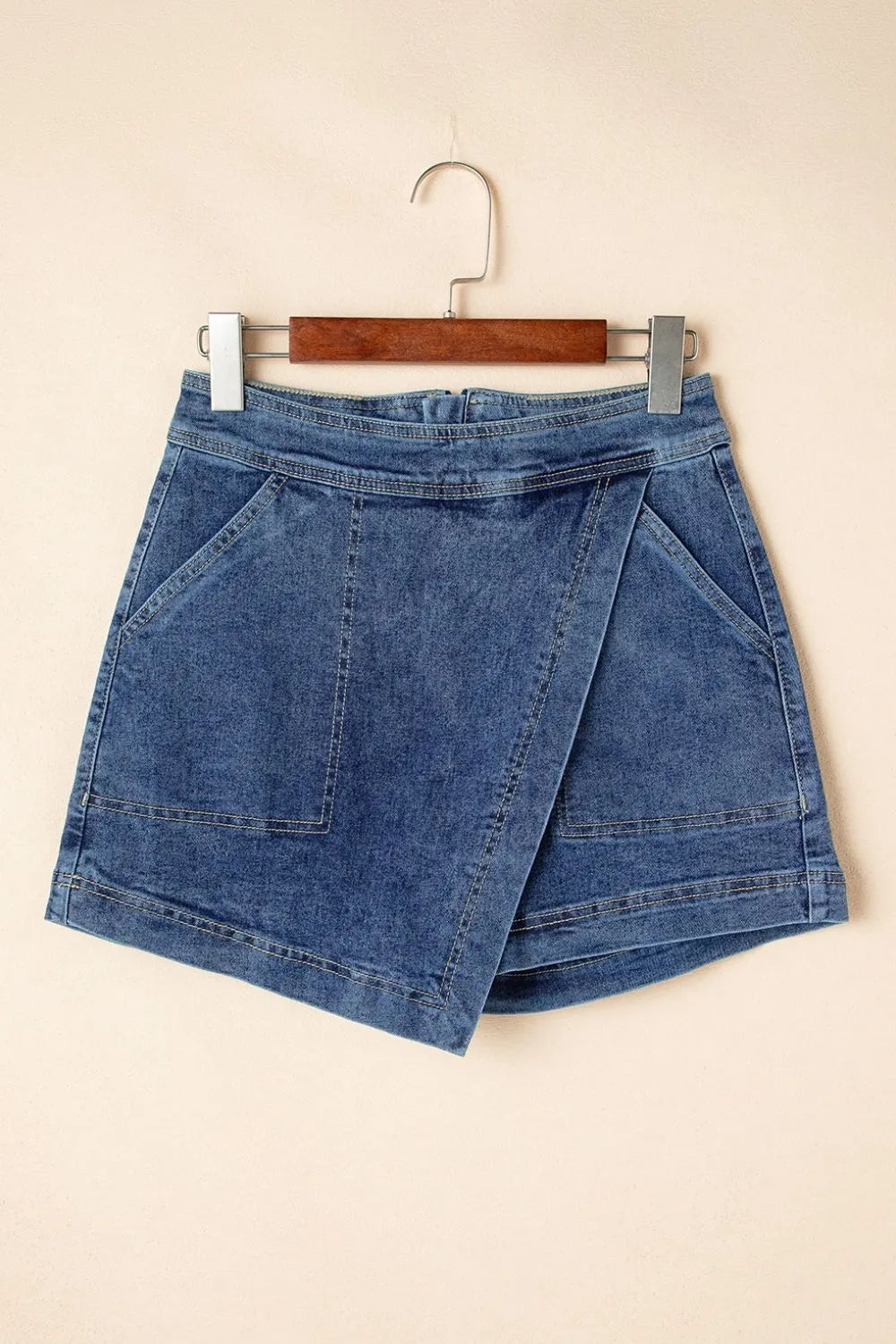 Asymmetrical Denim Skort with Pockets