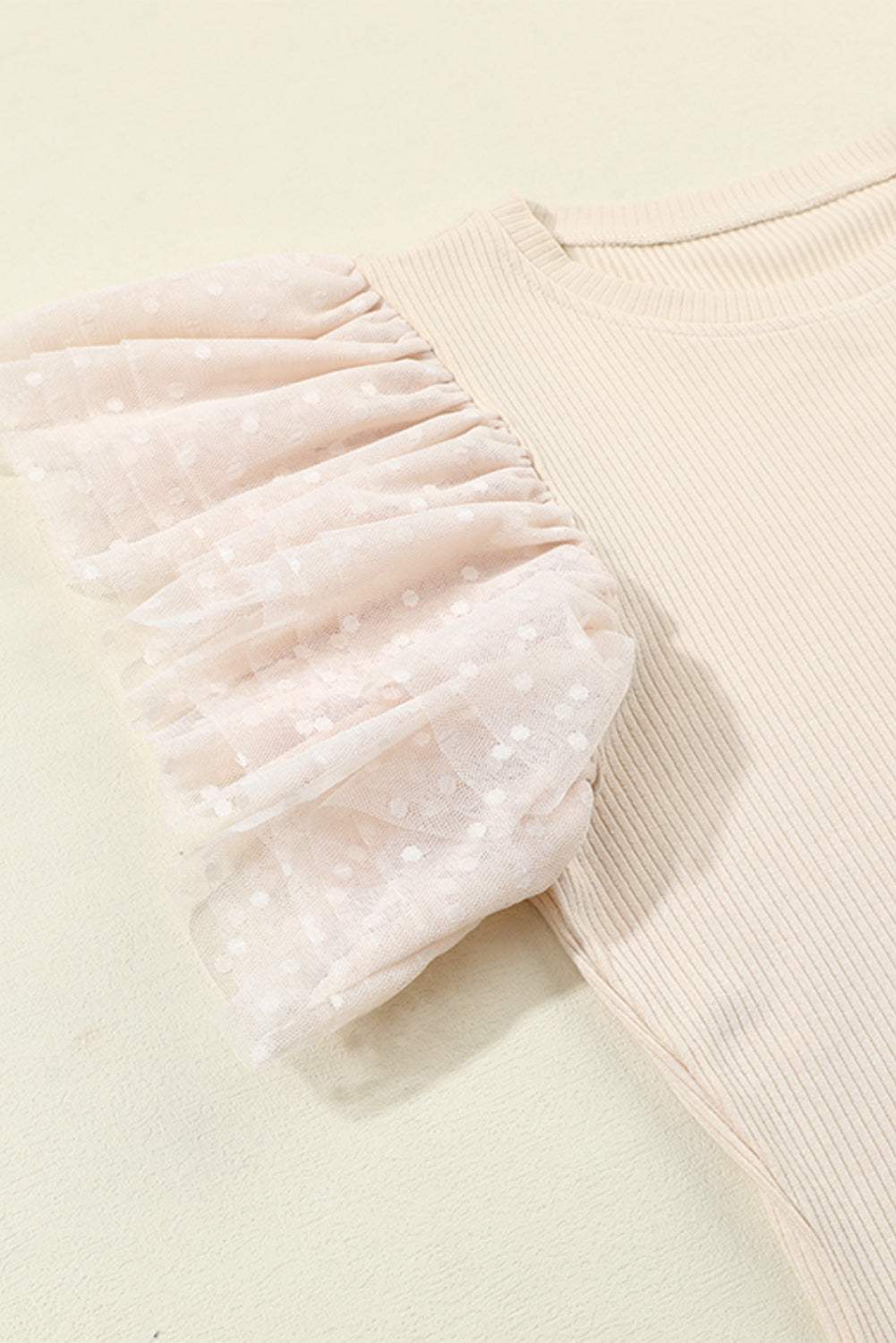 Dotted Mesh Ruffle Sleeve Top