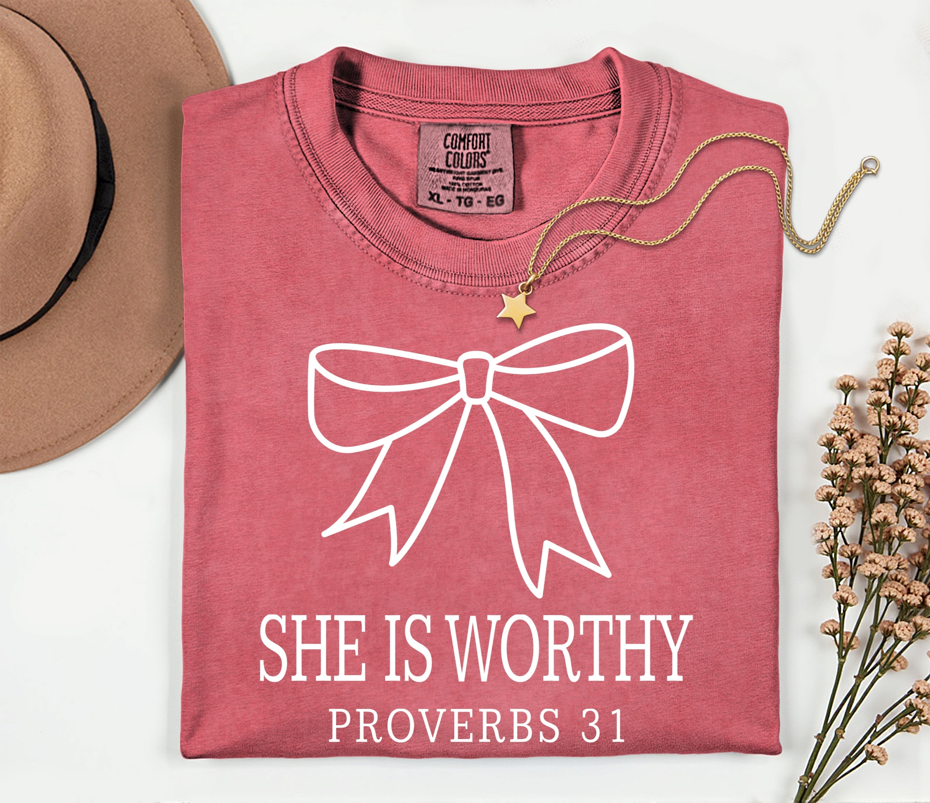 Comfort Colors Watermelon Bow She Is Worthy