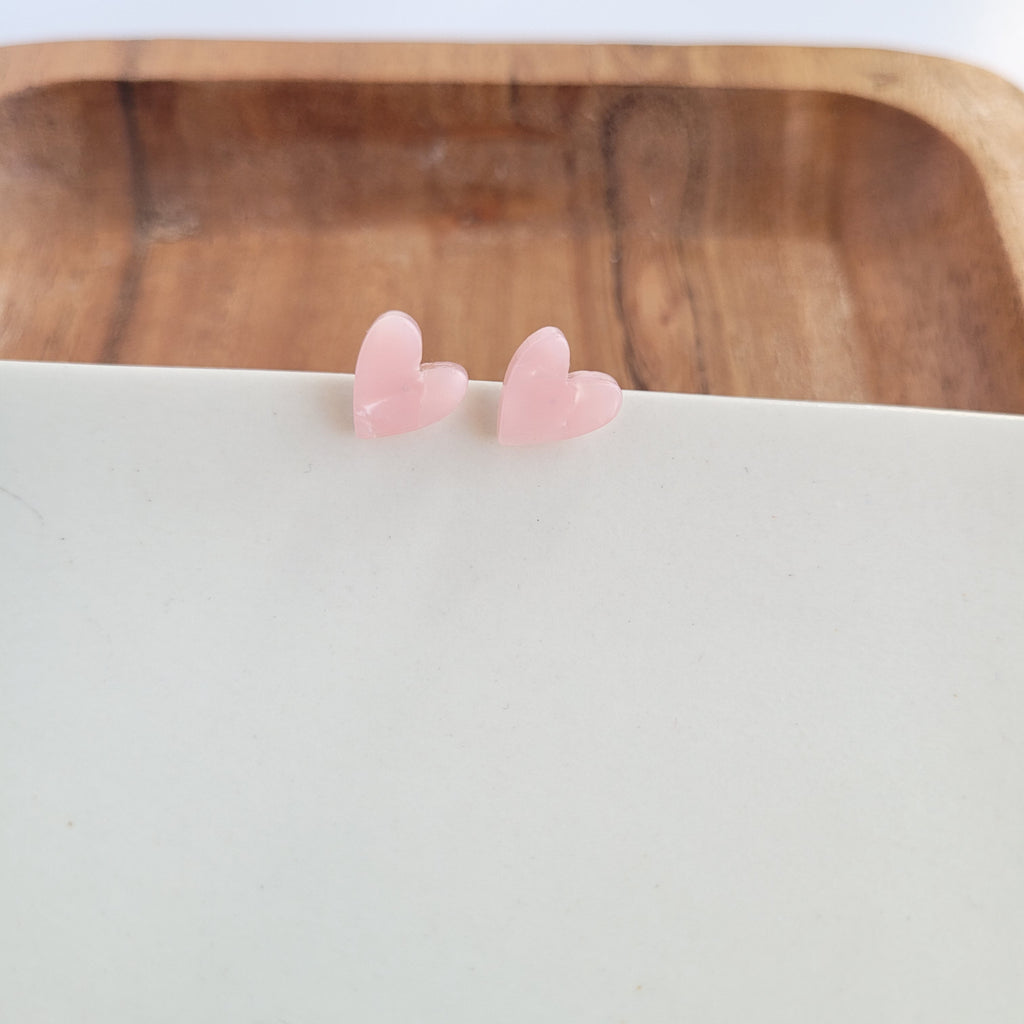Hand Drawn Heart Studs- Pink