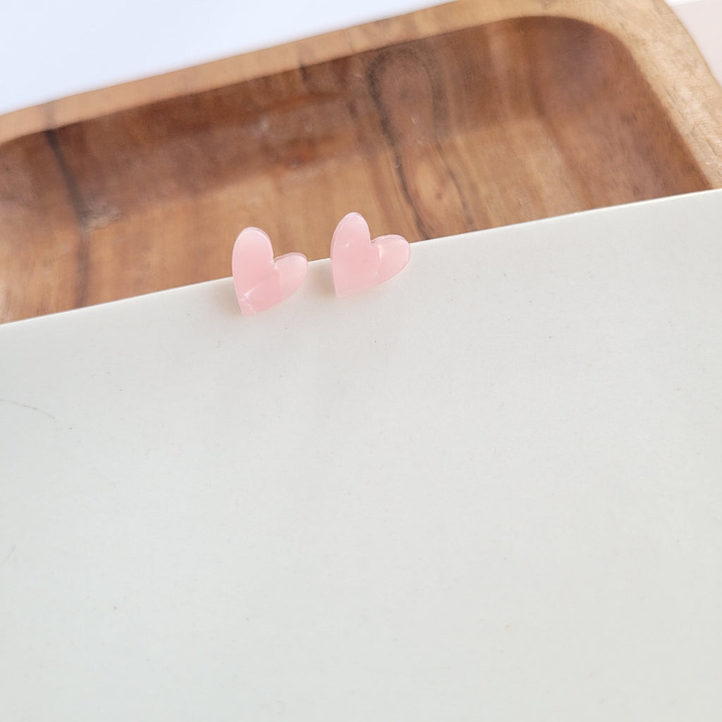 Hand Drawn Heart Studs- Pink