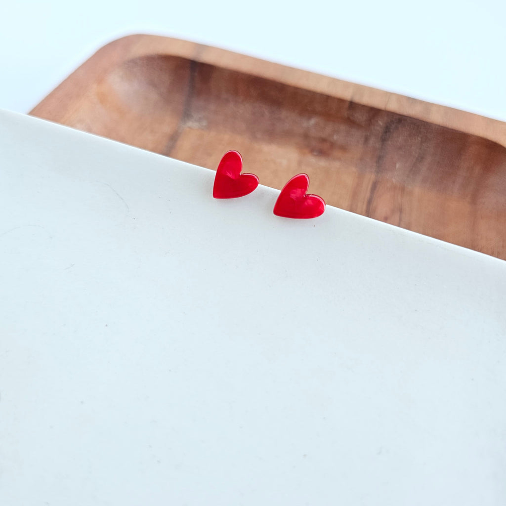 Hand Drawn Heart Studs- Red