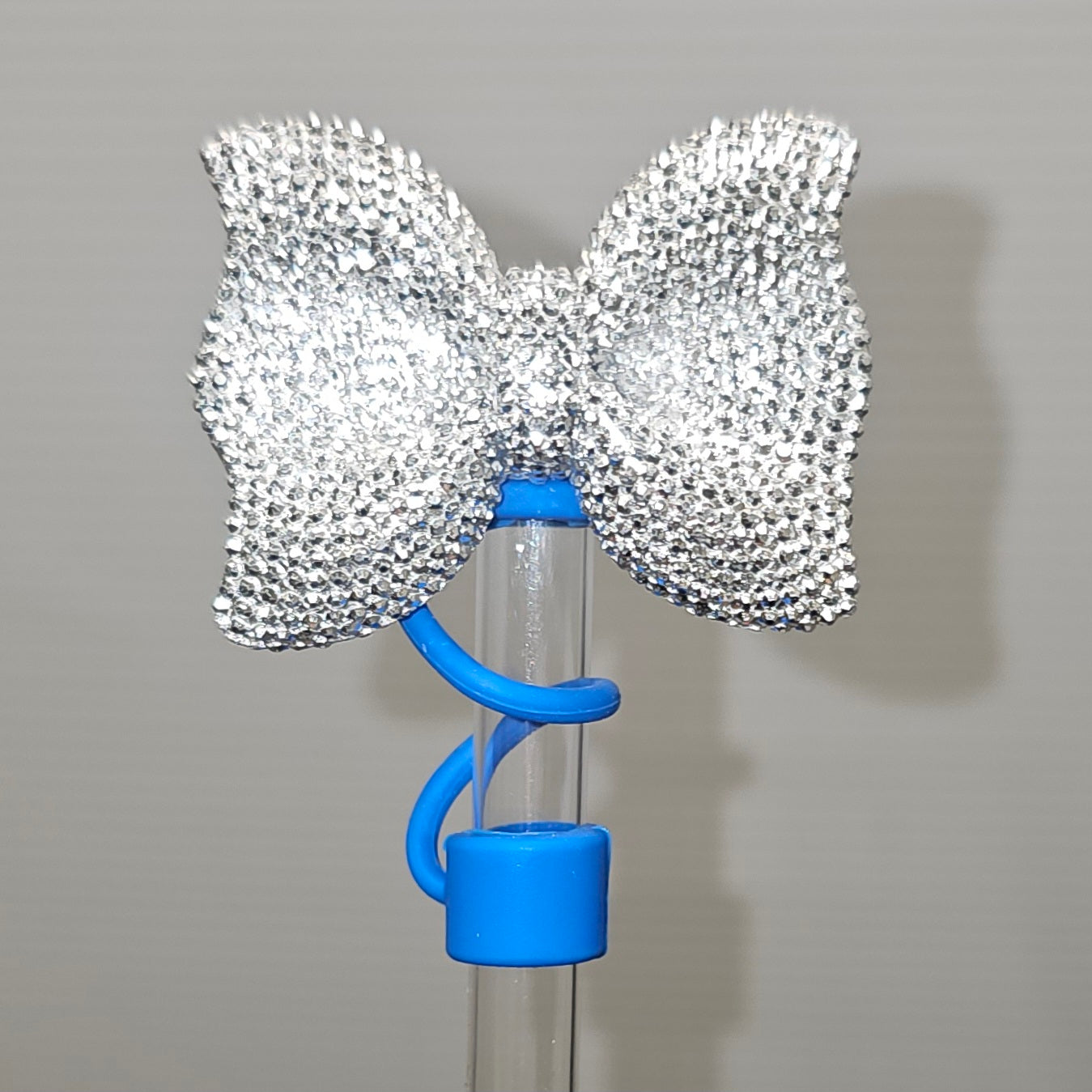 Glitter BOW Straw Topper - Straw Cover- Silver Glitter