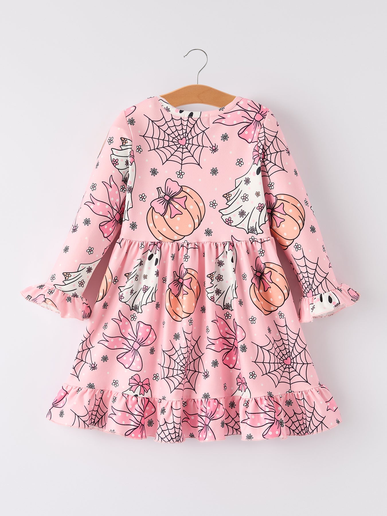 Halloween Ghost Pumpkin Print Ruffled Cuffs Long sleeve Dress
