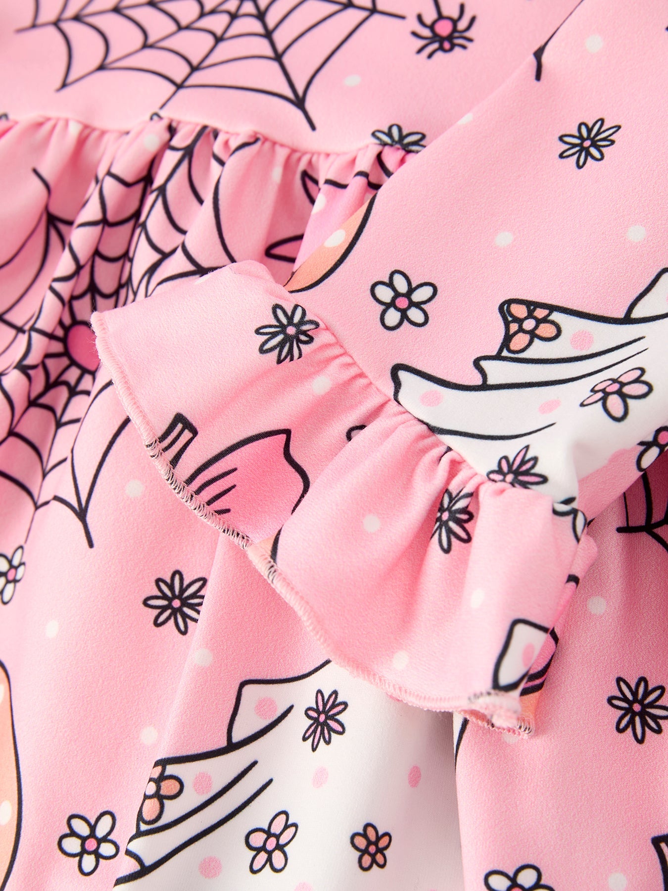 Halloween Ghost Pumpkin Print Ruffled Cuffs Long sleeve Dress