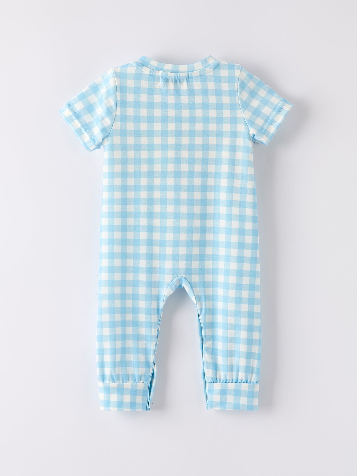 Fall Halloween & Thanksgiving Boys Pumpkin Embroidery Smocking Blue Plaid Romper