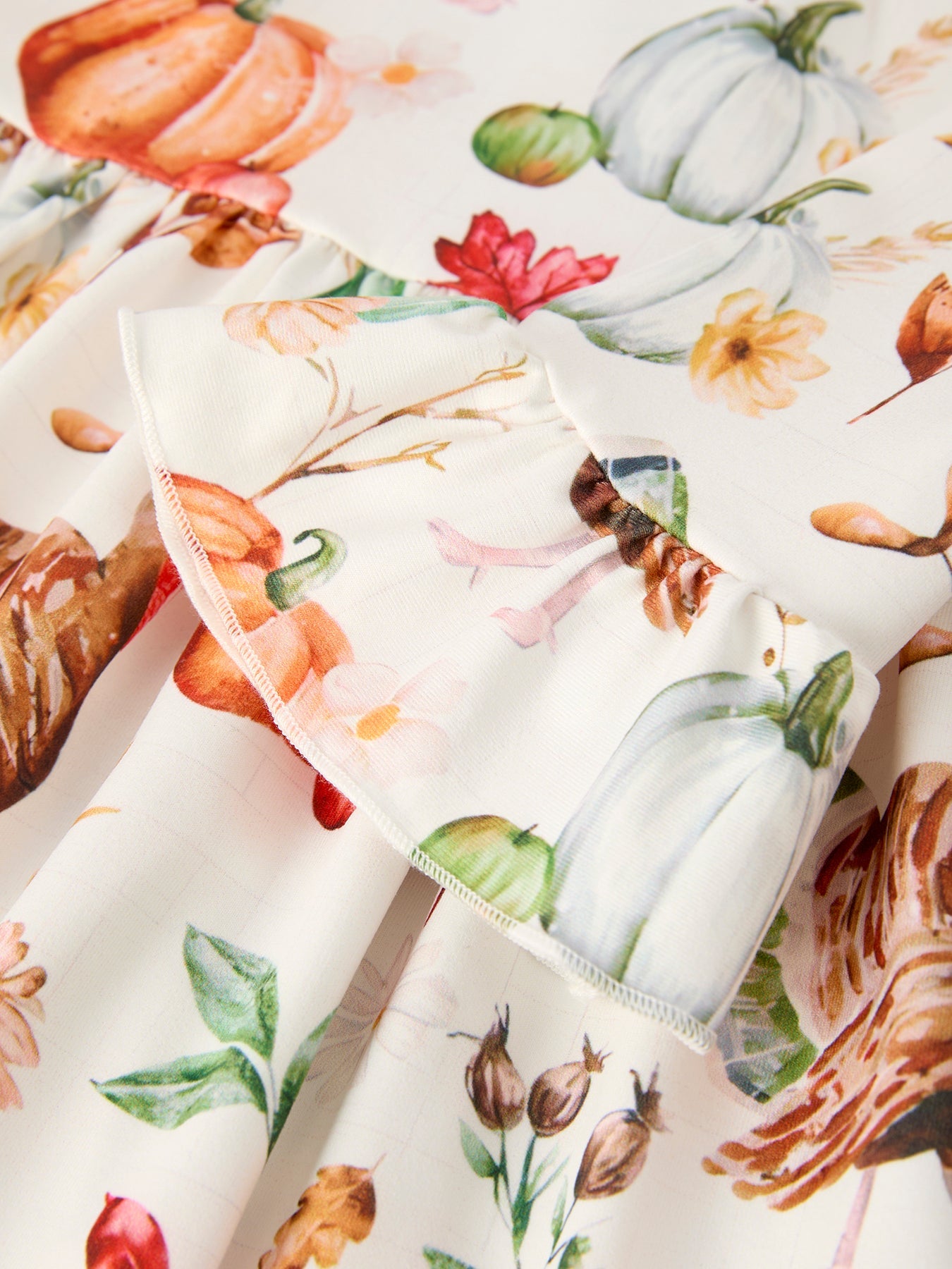 Thanksgiving Day Vintage Fall Pumpkin and Turkey Print Long Sleeve Dress