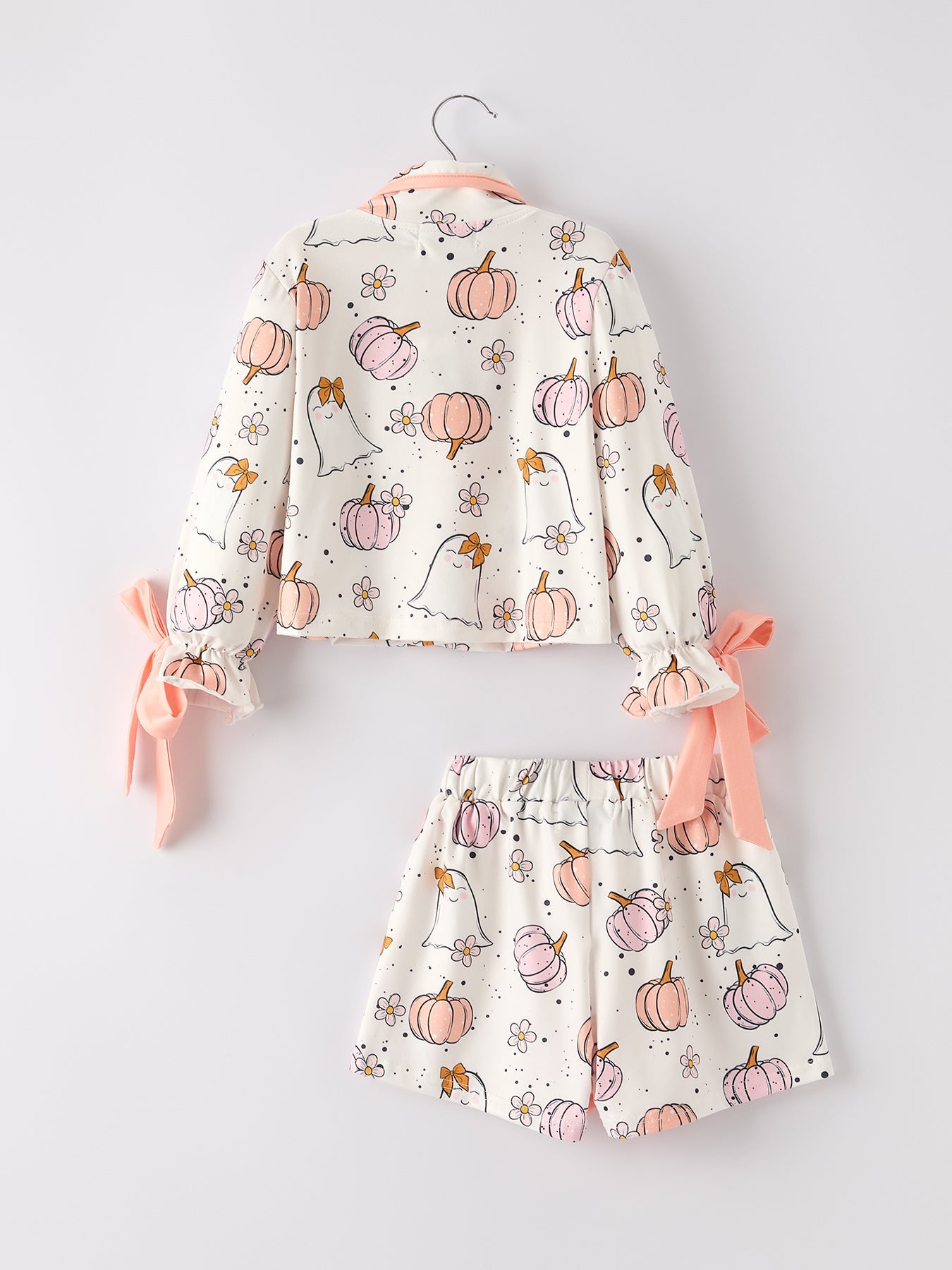 Halloween Ghost Pumpkin Print Girls Pajama Set