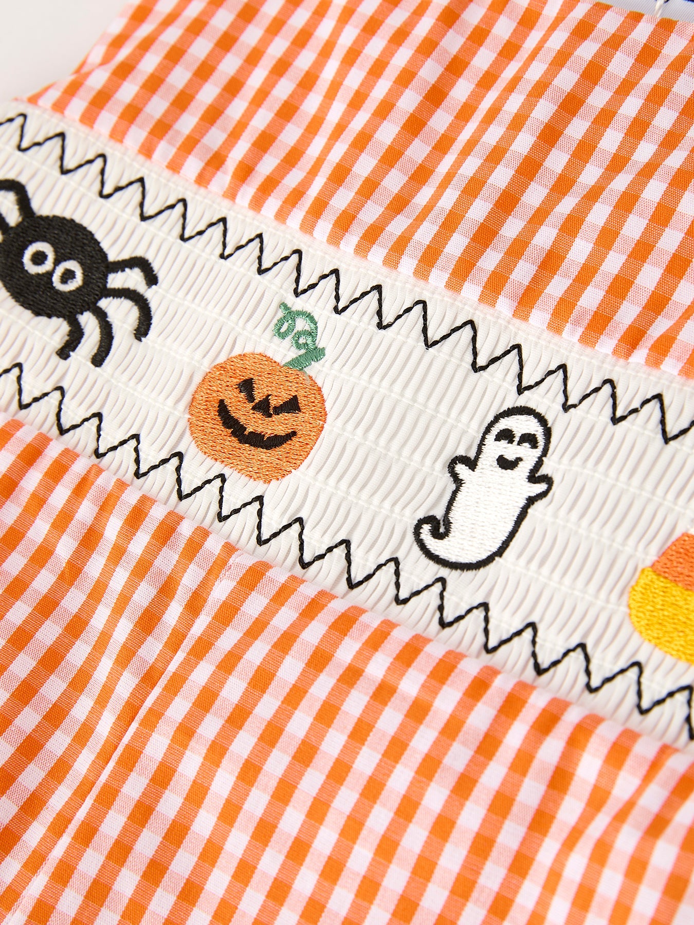 Fall Halloween Orange Pumpkin Ghost Spider Smock Embroidery Baby Boy Romper