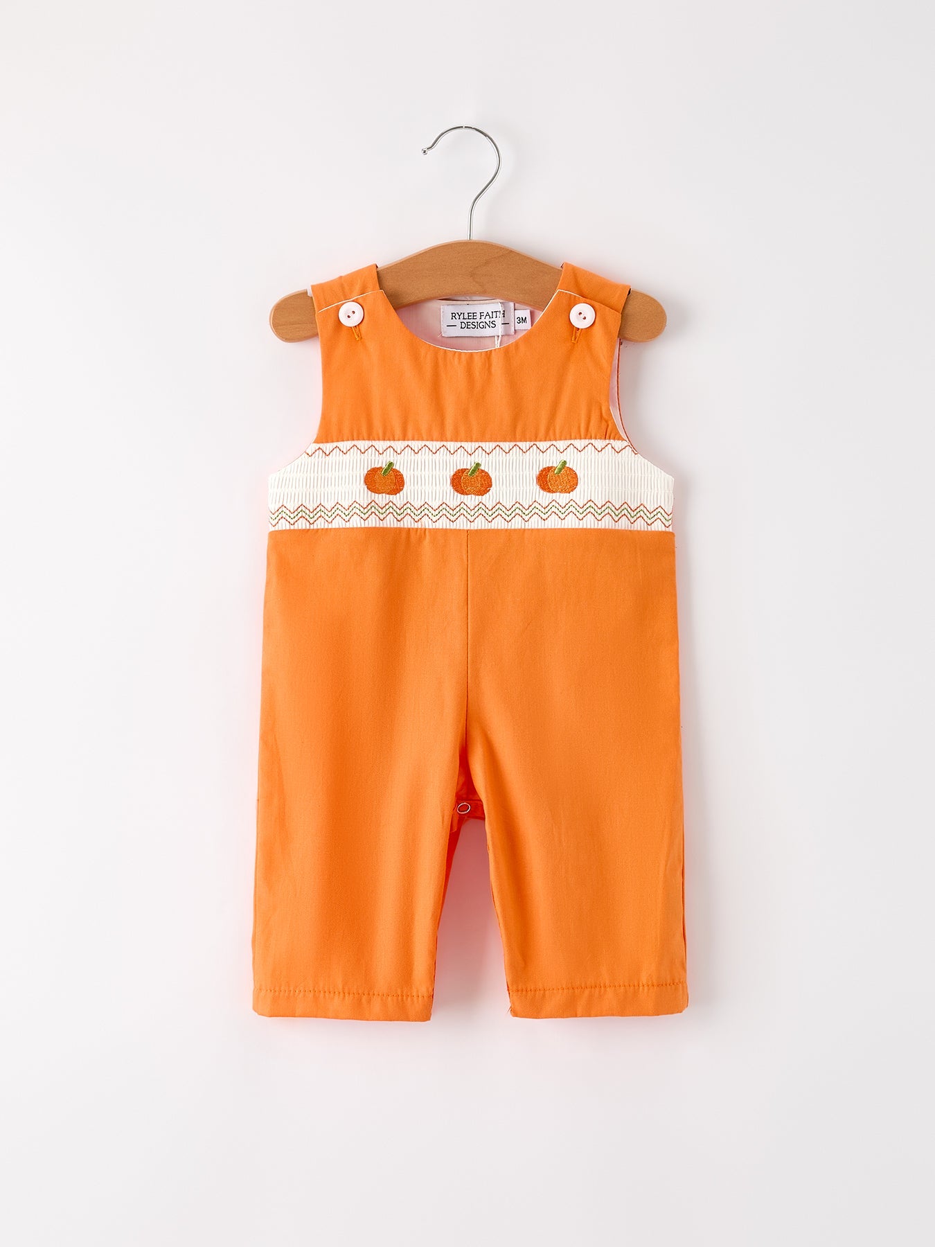 Fall Thanksgiving&Halloween Orange Pumpkin Smock Embroidery Baby Boy Romper