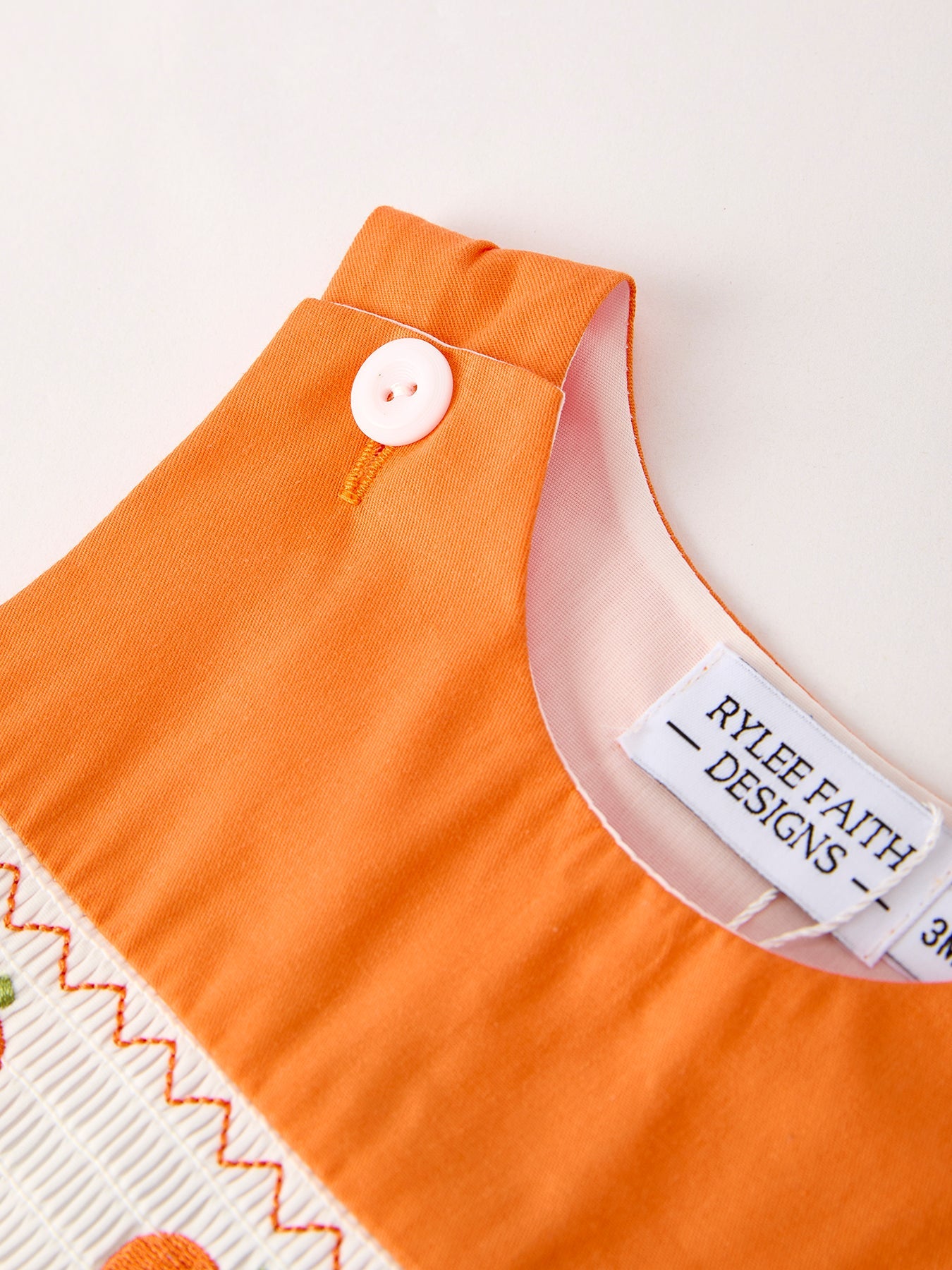 Fall Thanksgiving&Halloween Orange Pumpkin Smock Embroidery Baby Boy Romper