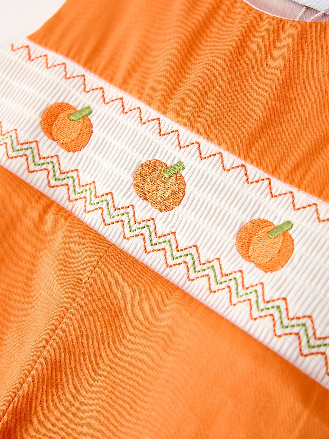 Fall Thanksgiving&Halloween Orange Pumpkin Smock Embroidery Baby Boy Romper