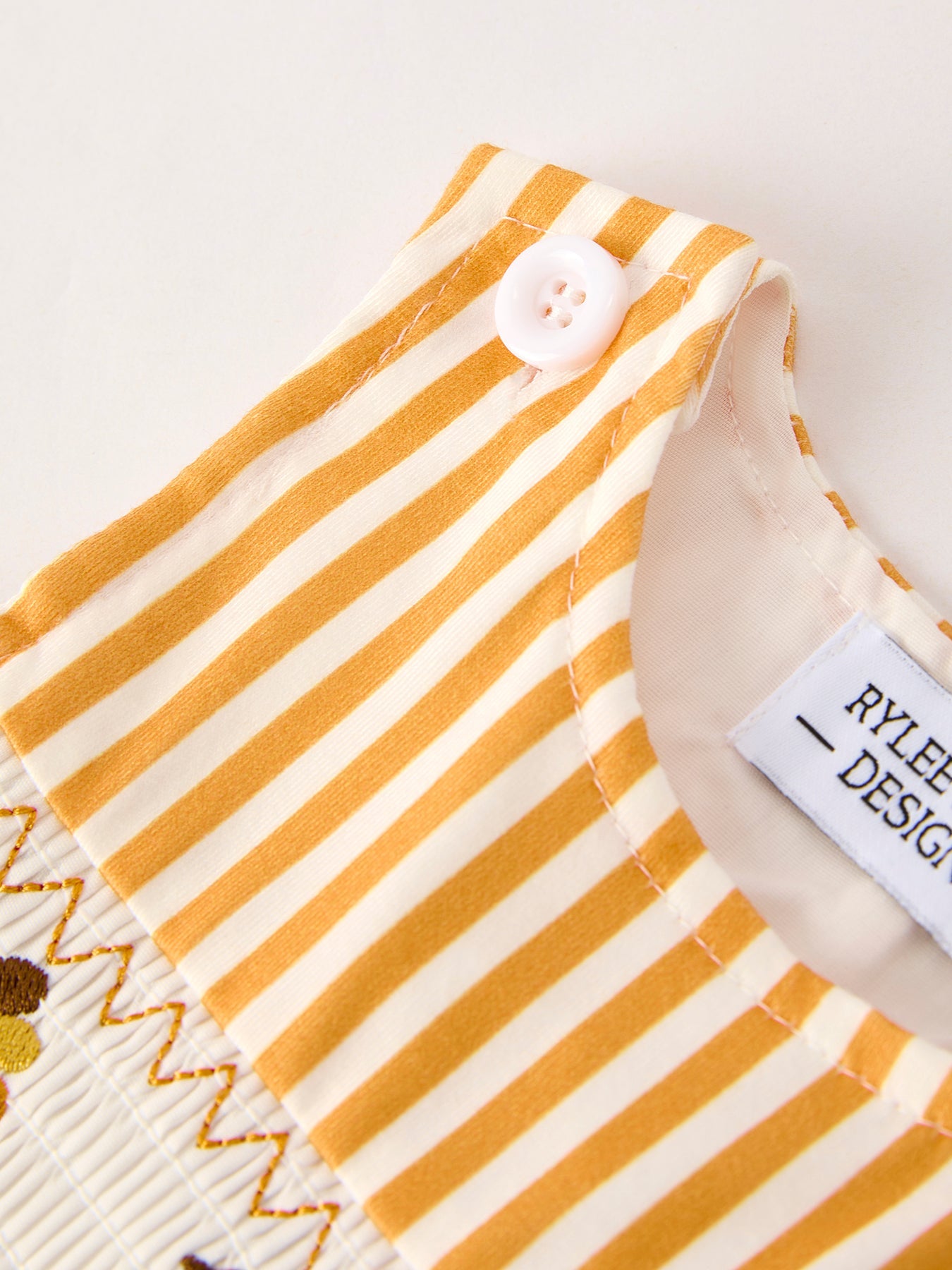 Fall Thanksgiving Chicken Smock Embroidered Orange Stripes Boys Romper