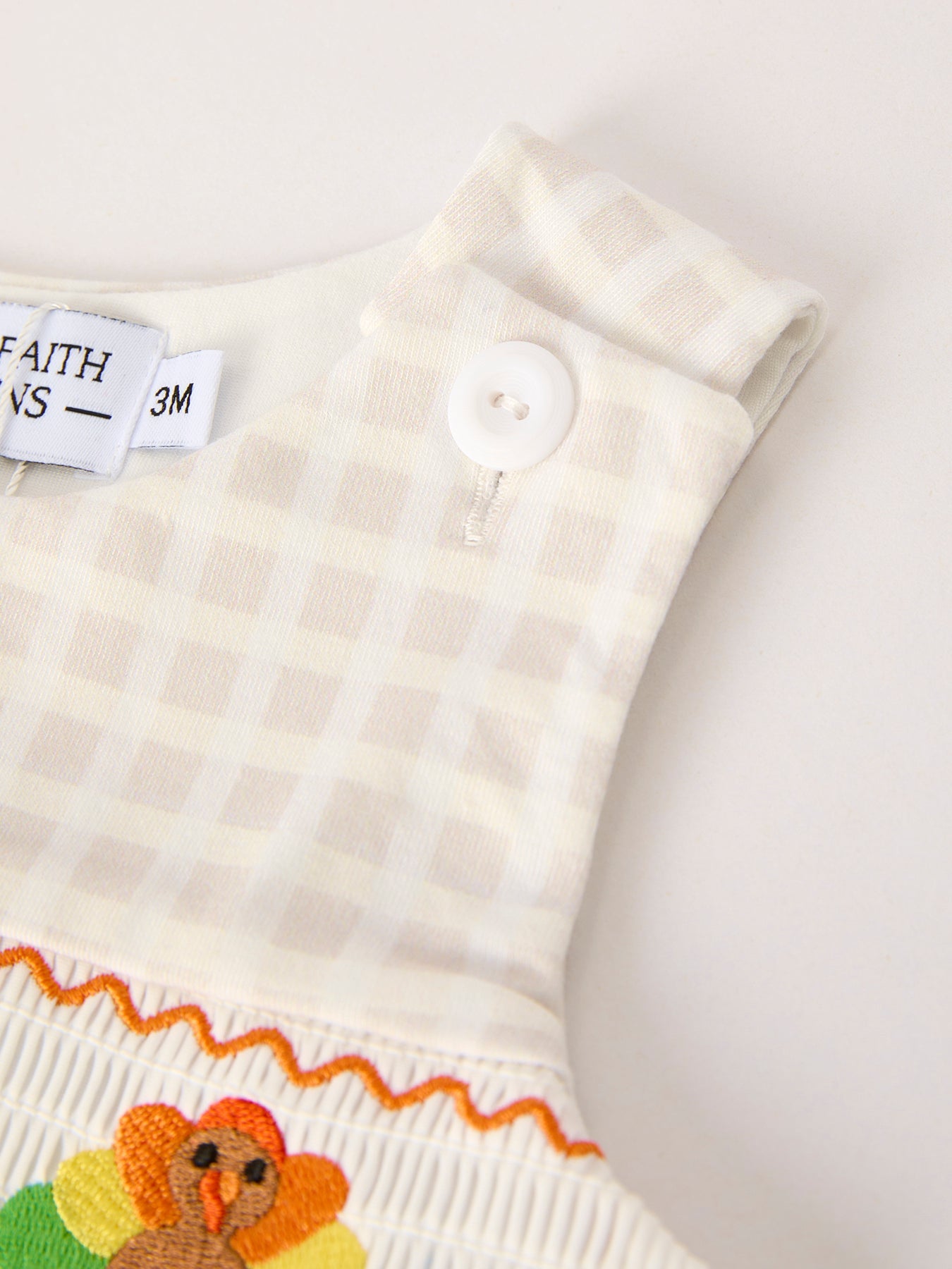 Fall Thanksgiving Apricot Plaid Turkey Embroidery Smocking Boys Romper