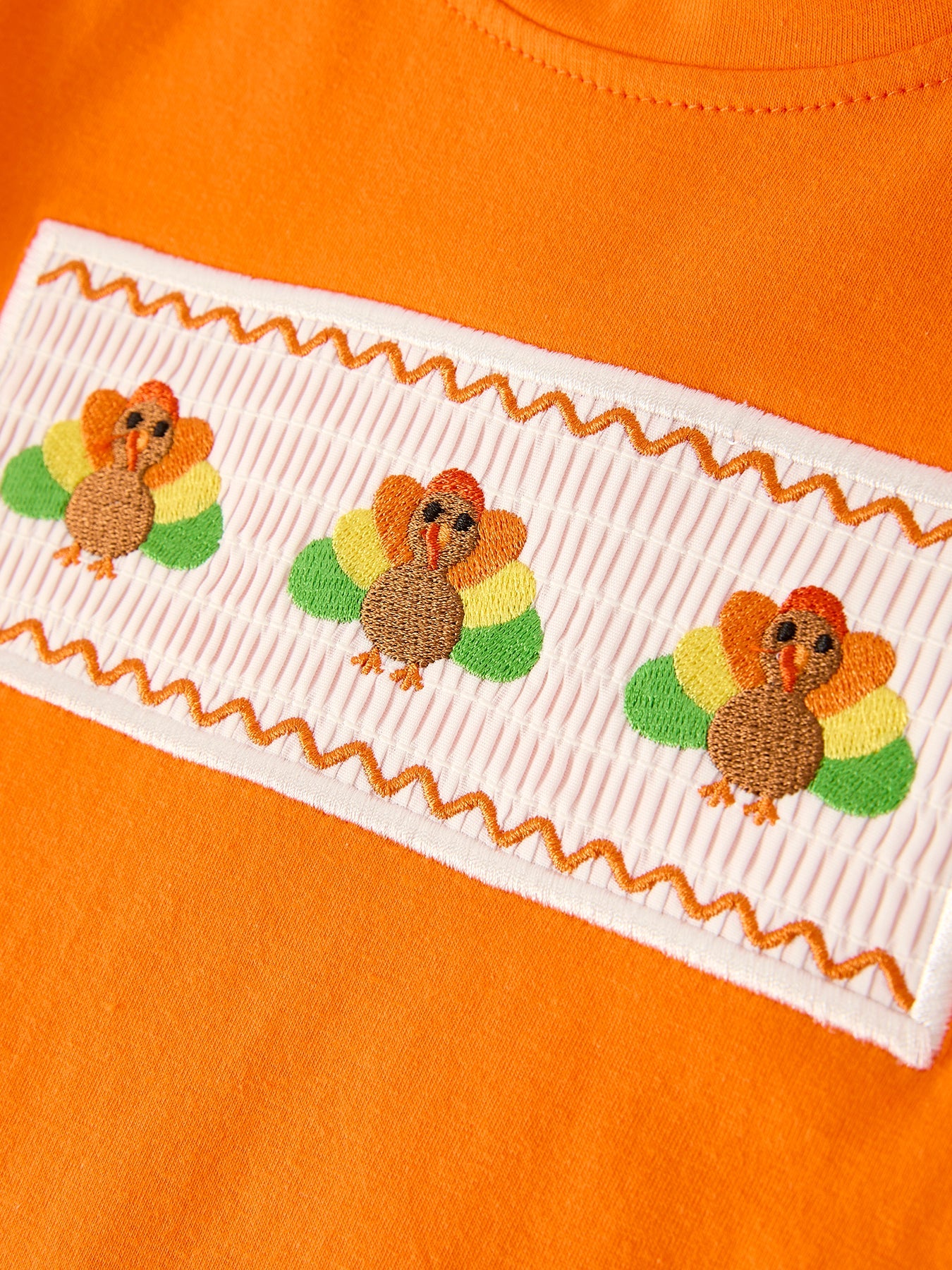 Fall Thanksgiving Apricot Plaid Turkey Embroidery Smocking Boys Set