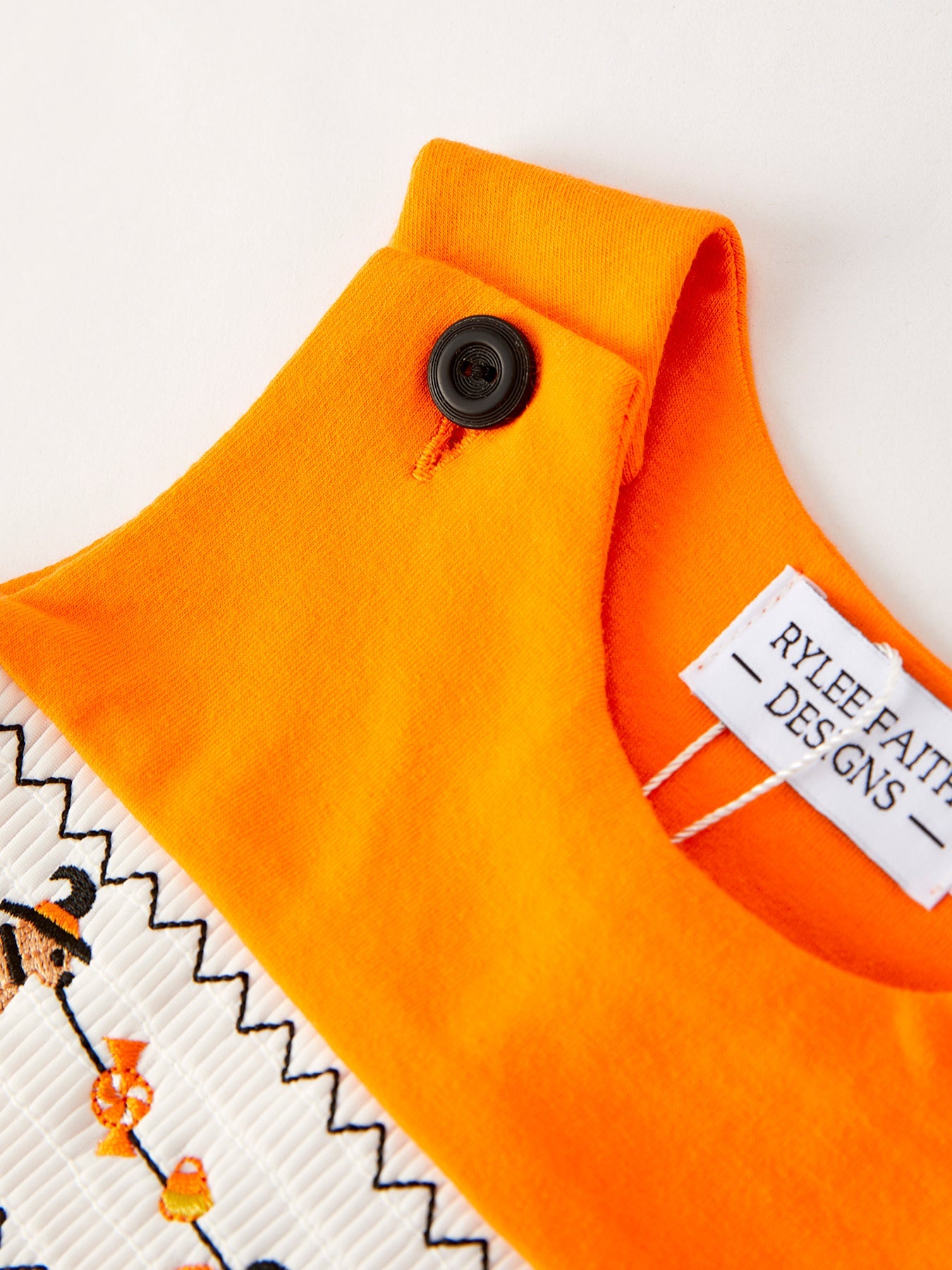 Fall Halloween Orange Embroidery Smocking Baby Boys Romper