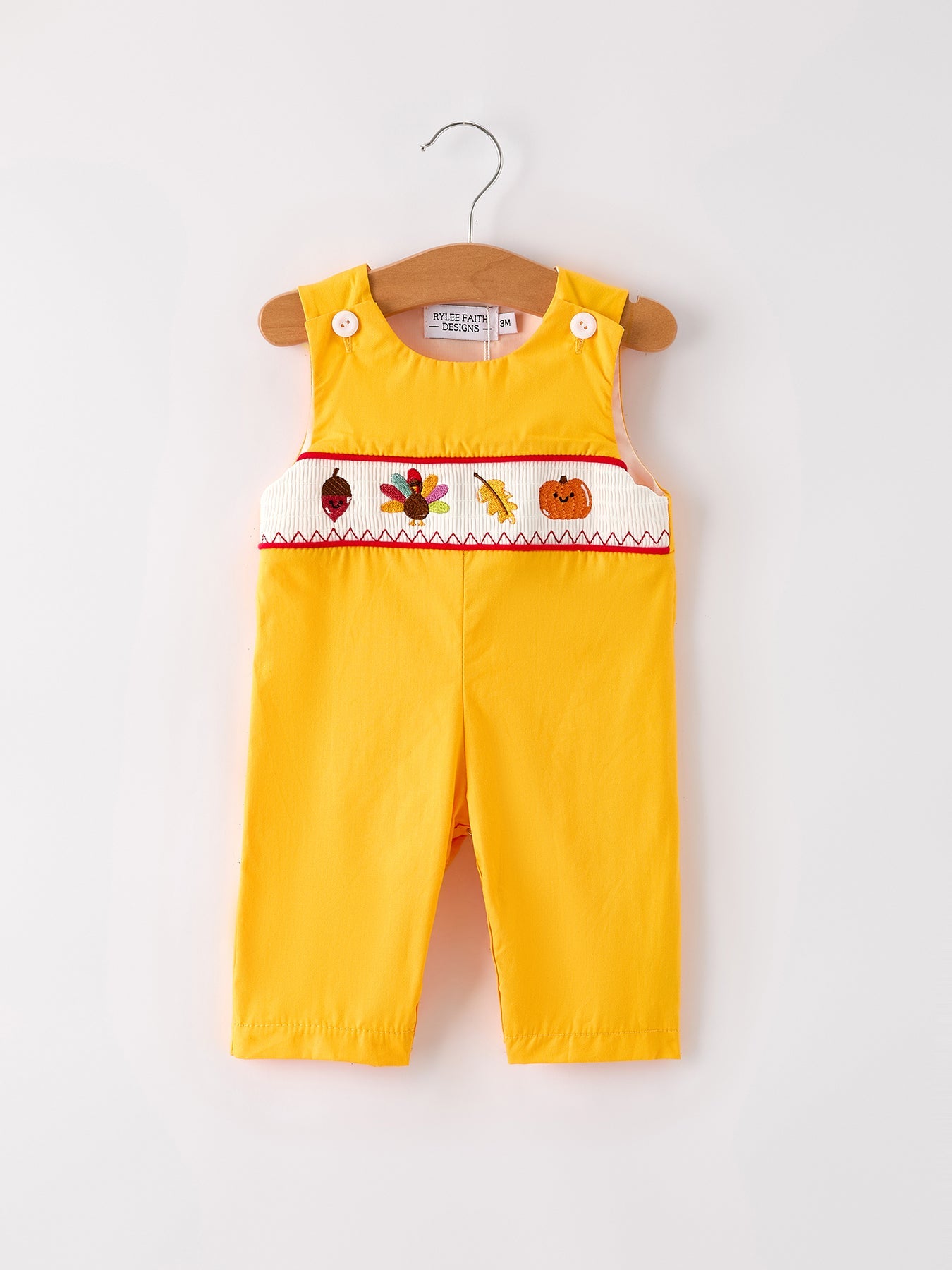Fall Halloween & Thanksgiving Turkey Nuts Smock Embroidered Yellow Boys Romper
