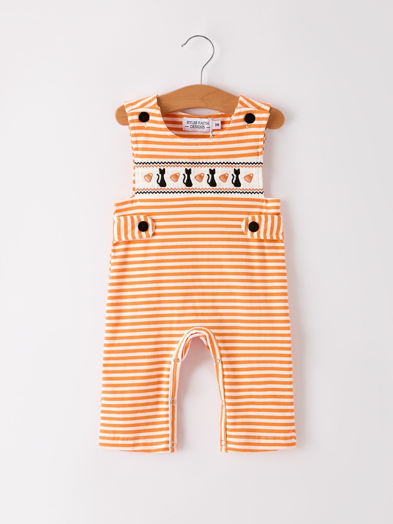 Halloween Striped Baby Boys Romper with Cat Smocking Embroidery –  Perfect for Fall