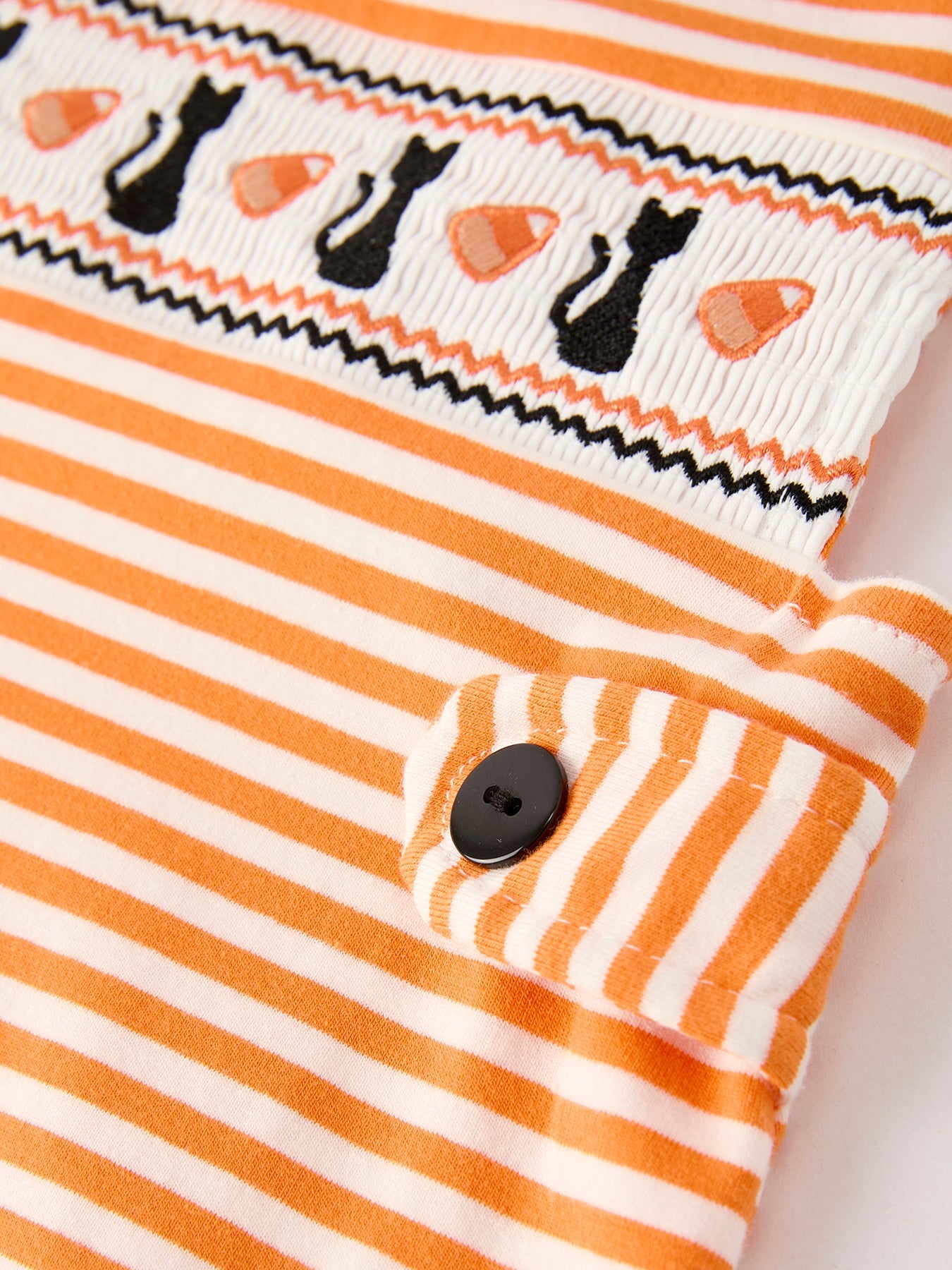 Halloween Striped Baby Boys Romper with Cat Smocking Embroidery –  Perfect for Fall