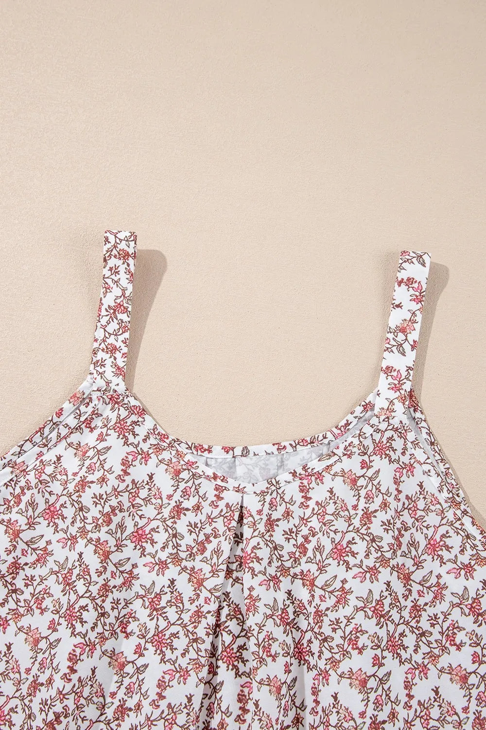 Floral Pleated Detail Scoop Neck Tank