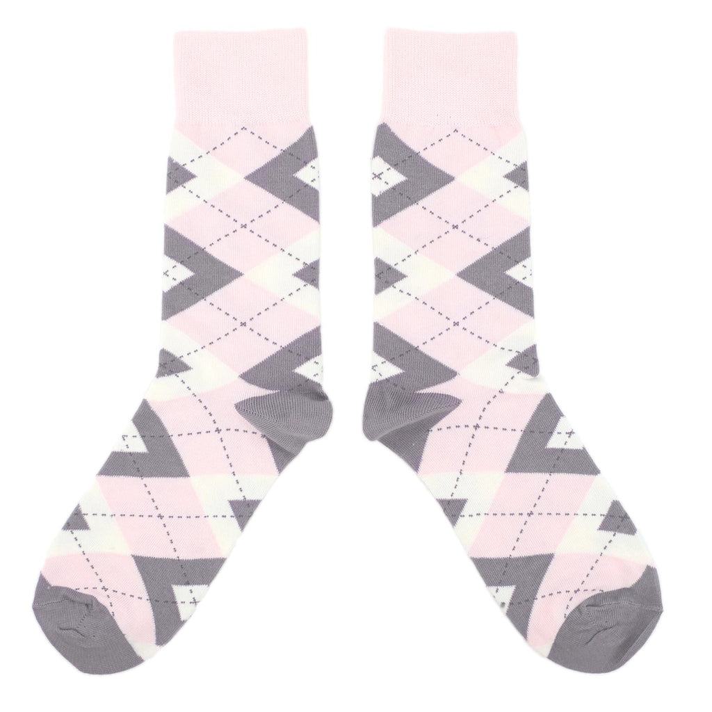 Petal Light Pink Gray Argyle Wedding Men's Dress Socks