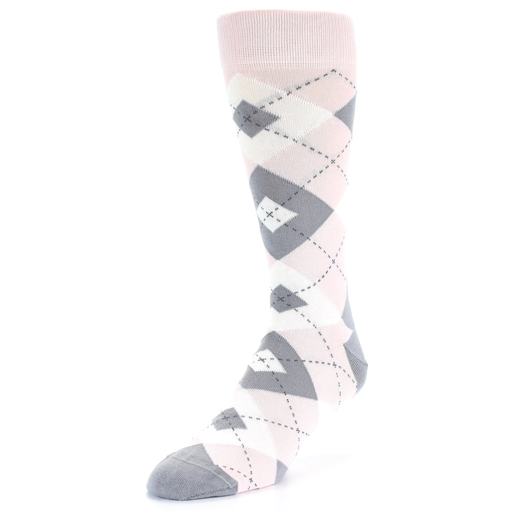 Petal Light Pink Gray Argyle Wedding Men's Dress Socks