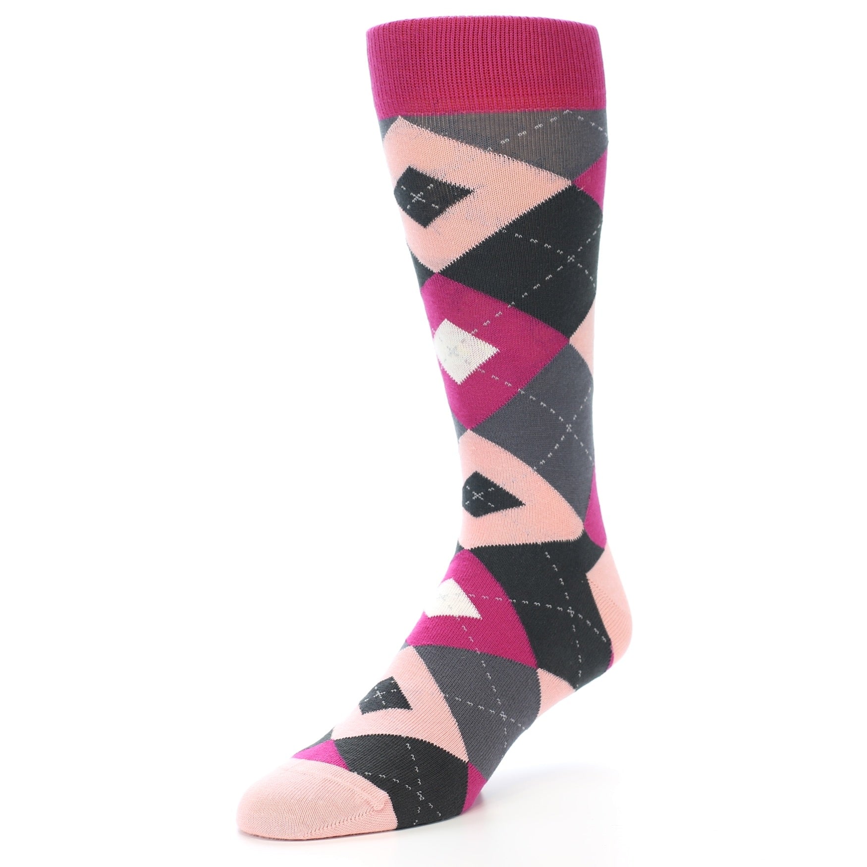 Fuchsia Pink Argyle Wedding Groomsmen Men's Dress Socks